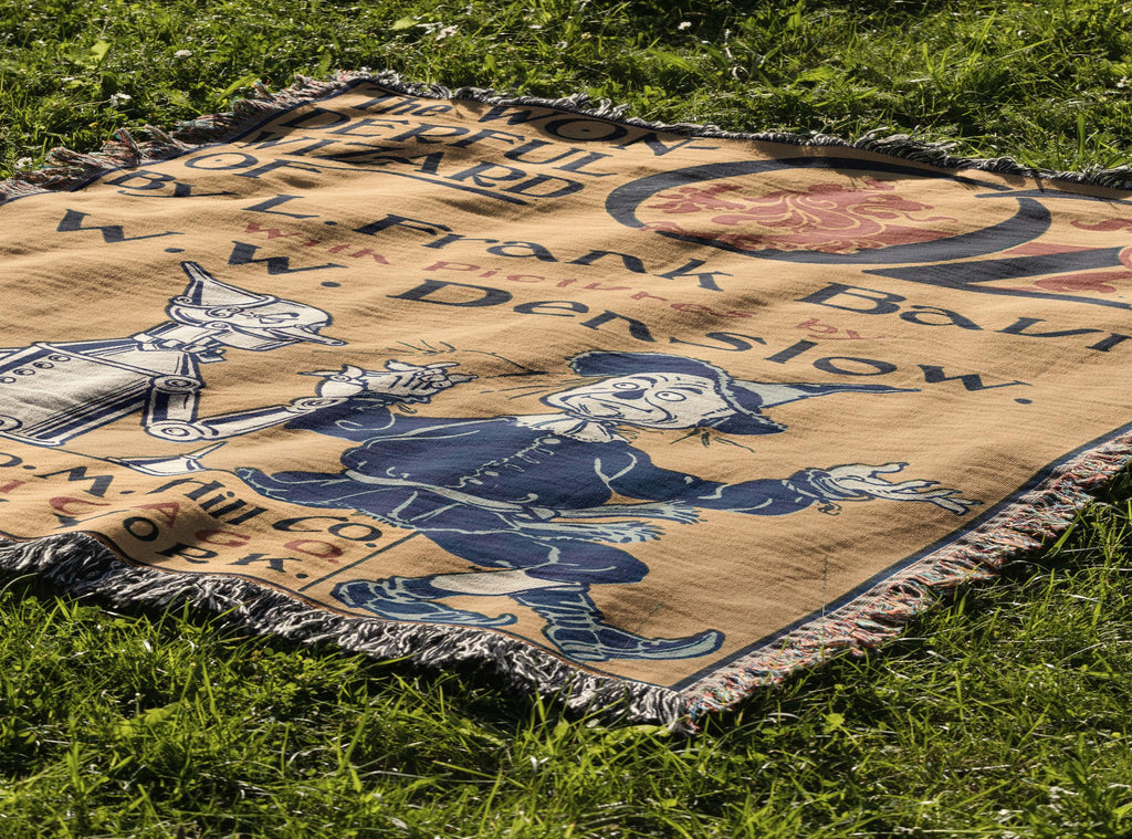 Wonderful Wizard of Oz Vintage Book Cover Woven Blanket, Classic Wizard of Oz Tapestry With Scarecrow & Tinman, Retro Oz Movie Fans Blanket