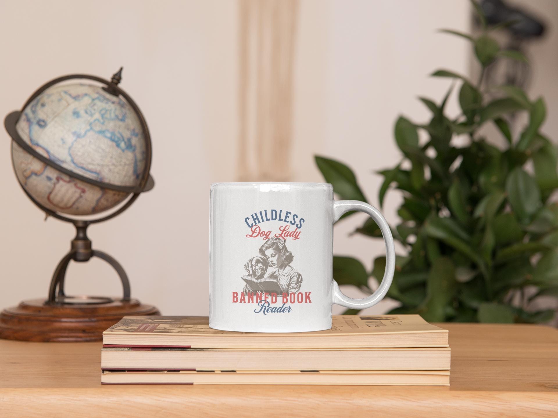 Childless Dog Lady Banned Book Reader 11 oz 15 oz Mug Election 2024, Stop Project 2025, Feminist Womens Rights Read Banned Books Coffee Cup