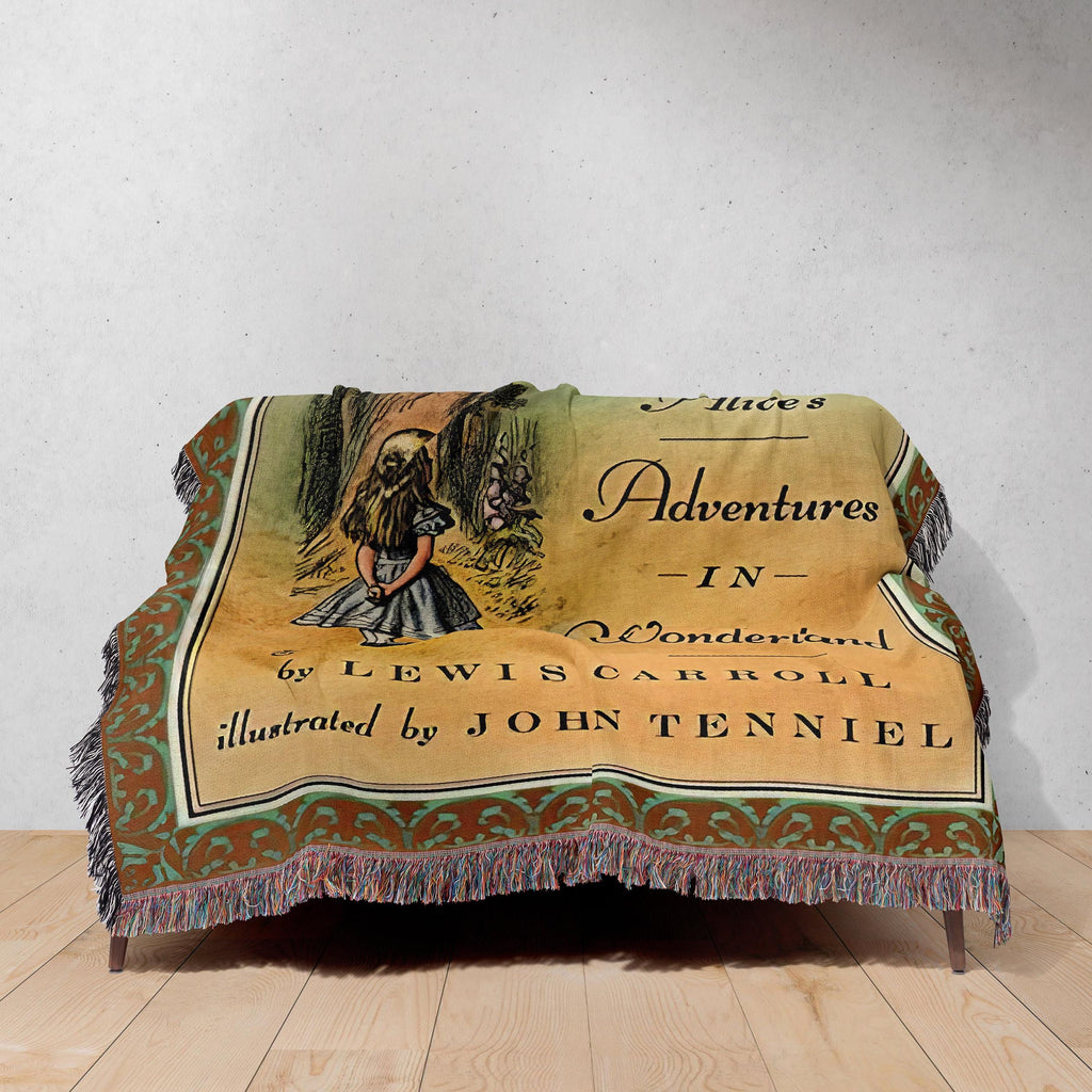Alice in Wonderland Woven Blanket, Alice in Wonderland Book Cover Tapestry Woven Throw, Lewis Carroll Classic Book Nursery Decor