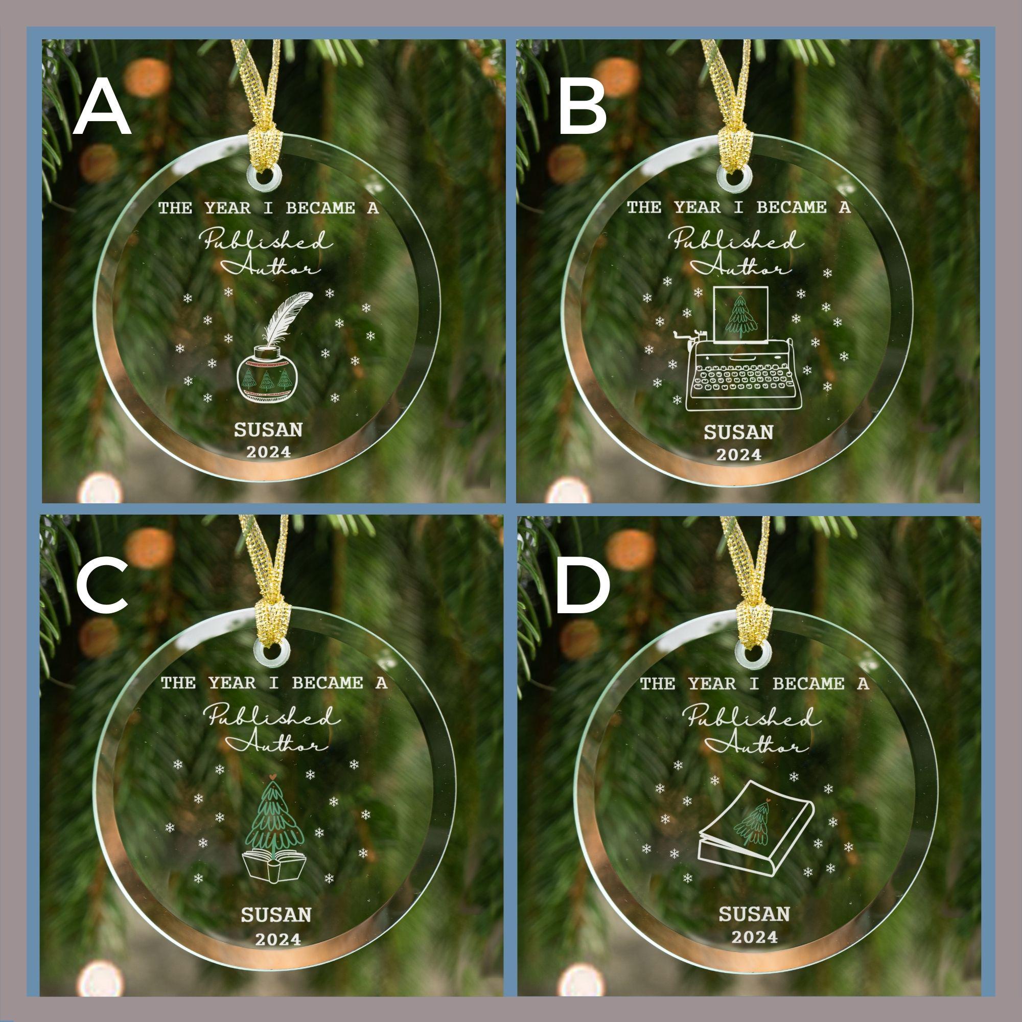 Personalized Published Author Ornament 2025 , Custom Glass Keepsake for New Authors with Name & Year, GIft for New Author