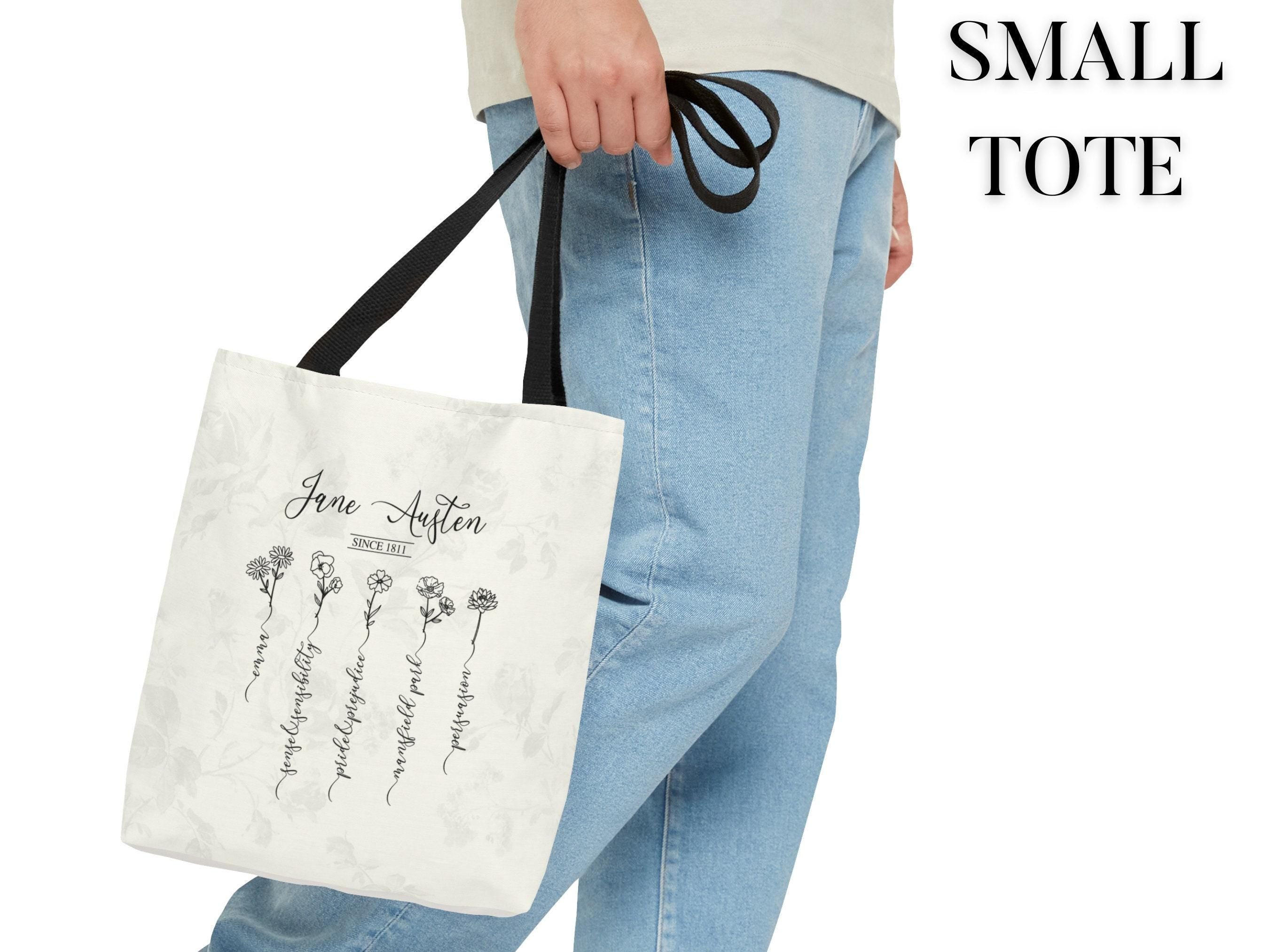 Jane Austen Pride and Prejudice Book Tote Bag, Jane Austen Wildflowers Book Merch, Book Worm Gift, Emma, Cottagecore Bag, Mr Darcy, Bookish