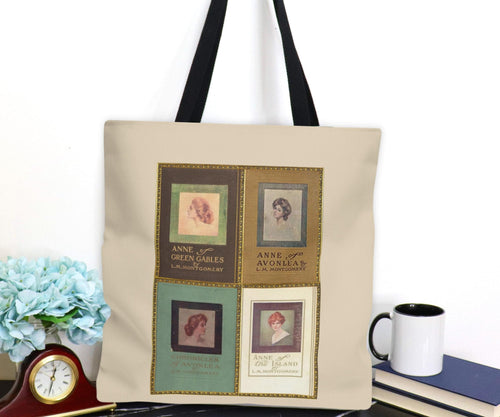 Anne of Green Gables L.M. Montgomery Book Merch Tote Bag With Vintage Book Covers, Anne of Avonlea Sturdy Library Bag, Literary Tote Bag