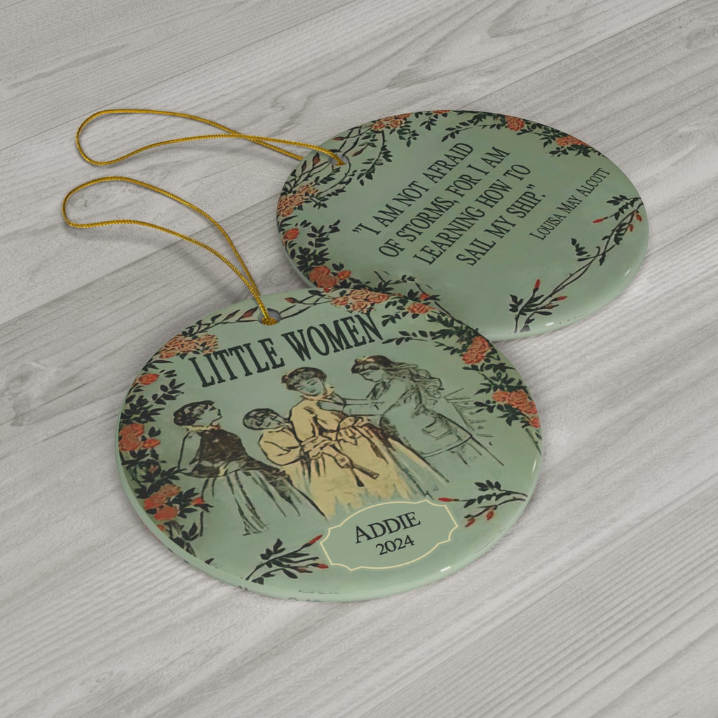 Personalized Little Women Ceramic Ornament Featuring Louisa May Alcott Quote About Courage for Christmas 2025