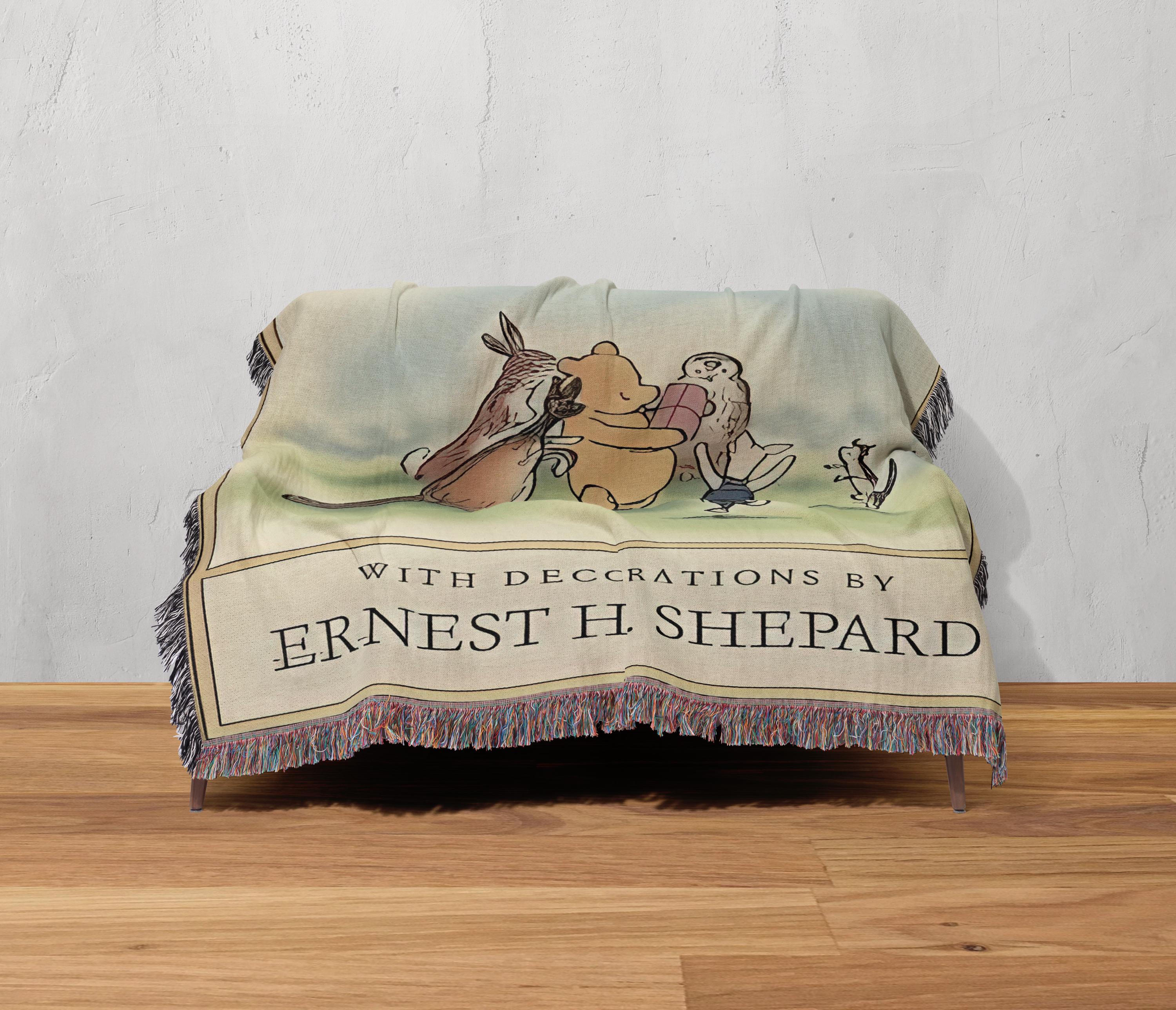 Classic Winnie the Pooh Woven Blanket, Literary Home Decor, A.A. Milne Vintage Book Cover Throw, Cozy Nursery Blanket, Storybook Gift Idea