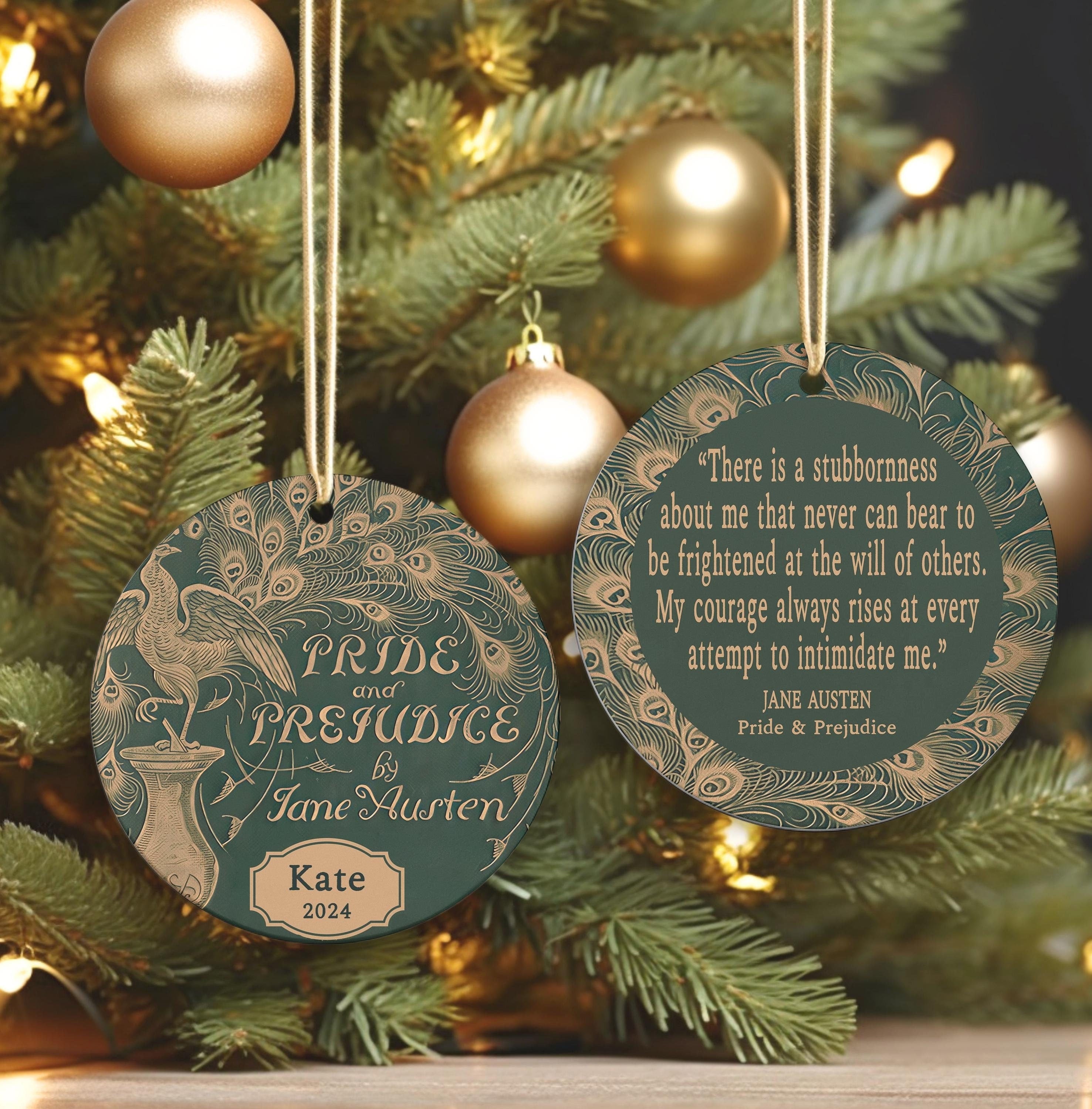 Personalized Jane Austen Pride & Prejudice Ornament 2025 Ceramic, Custom Jane Austen Gift Quote Ornament, Elizabeth Bennet Christmas Gift