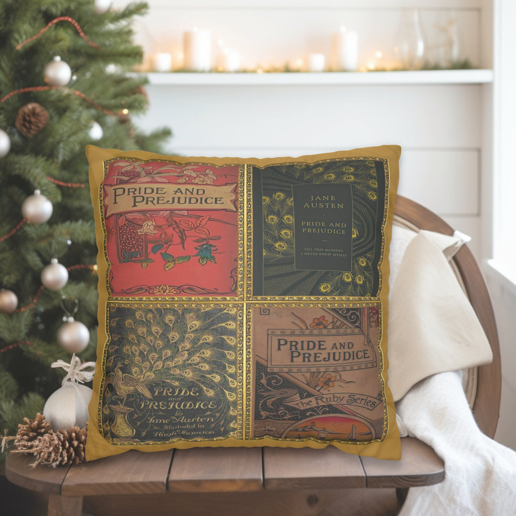 Jane Austen Pride and Prejudice Pillow Cover, Vintage Jane Austen Book Cover Faux Suede Square Throw Pillow Case, Pride and Prejudice Gift