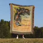 Alice in Wonderland Woven Blanket, Alice in Wonderland Book Cover Tapestry Woven Throw, Lewis Carroll Classic Book Nursery Decor