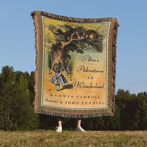 Alice in Wonderland Woven Blanket, Alice in Wonderland Book Cover Tapestry Woven Throw, Lewis Carroll Classic Book Nursery Decor