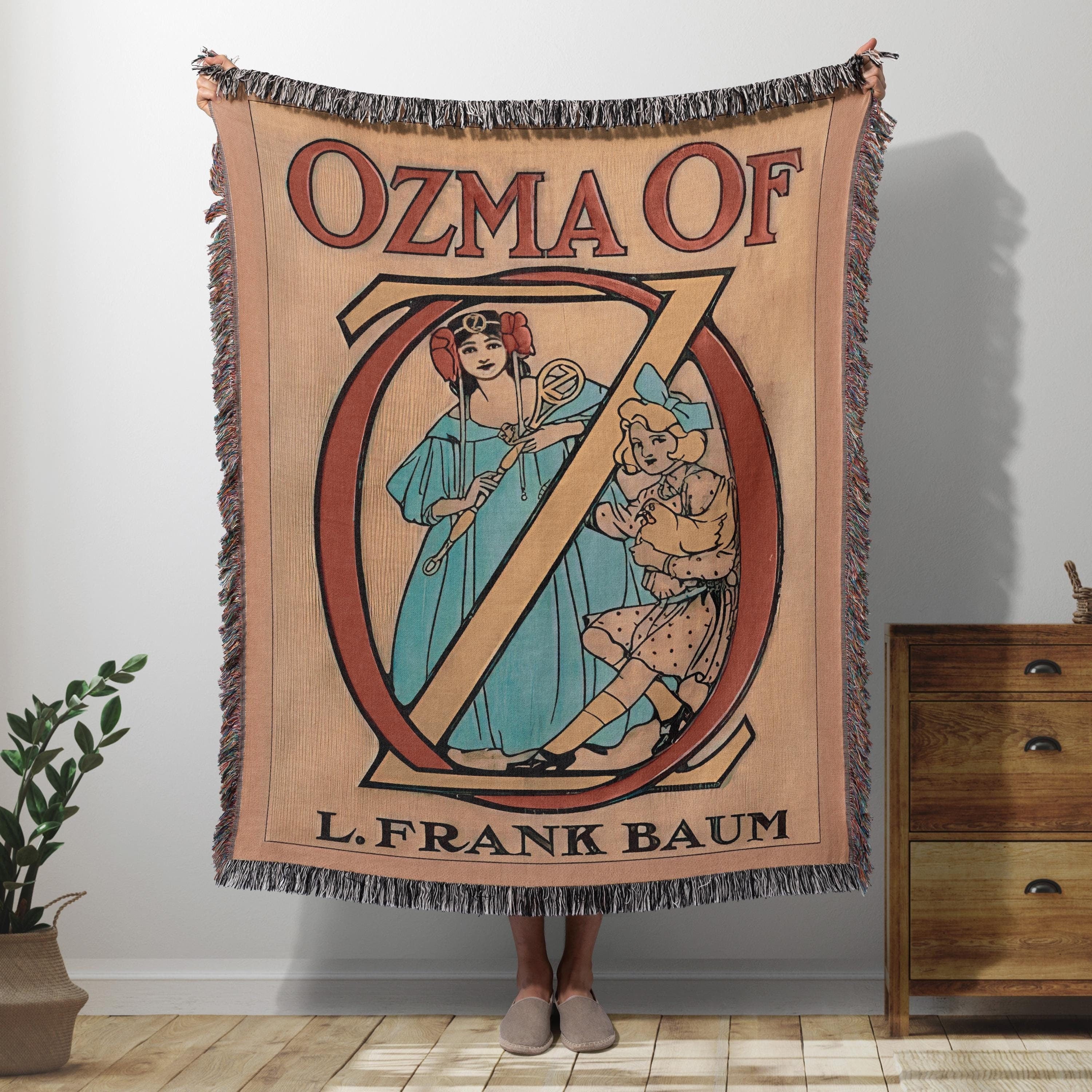 Wonderful Wizard of Oz Vintage Book Cover Woven Blanket, Ozma of Oz Tapestry With Dorothy and Ozma, Retro Oz Movie Fans Blanket