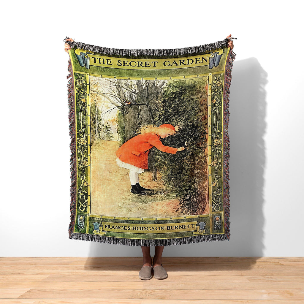 Secret Garden Woven Blanket, The Secret Garden Book Cover Tapestry Woven Throw, Frances Hodgson Burnett Classic Book Nursery Decor