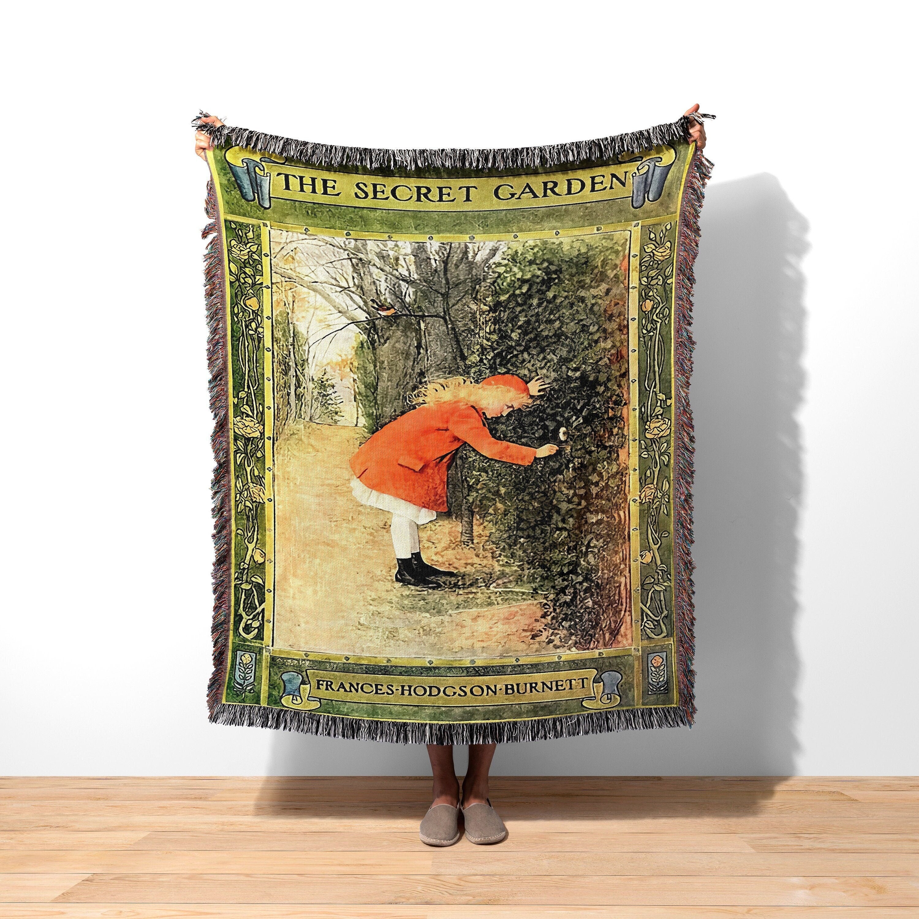 Secret Garden Woven Blanket, The Secret Garden Book Cover Tapestry Woven Throw, Frances Hodgson Burnett Classic Book Nursery Decor