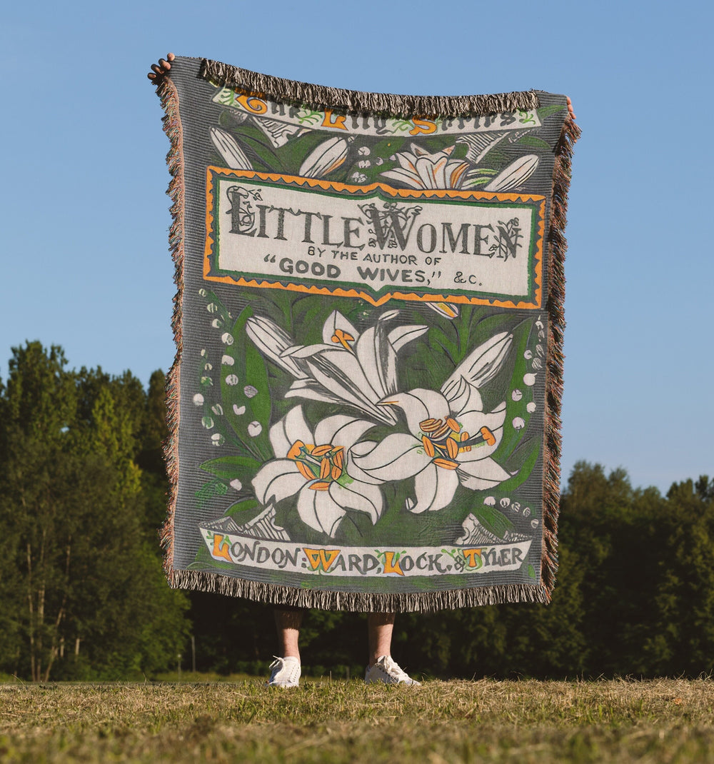 Little Women woven throw blanket showing the vintage Lily Series book cover