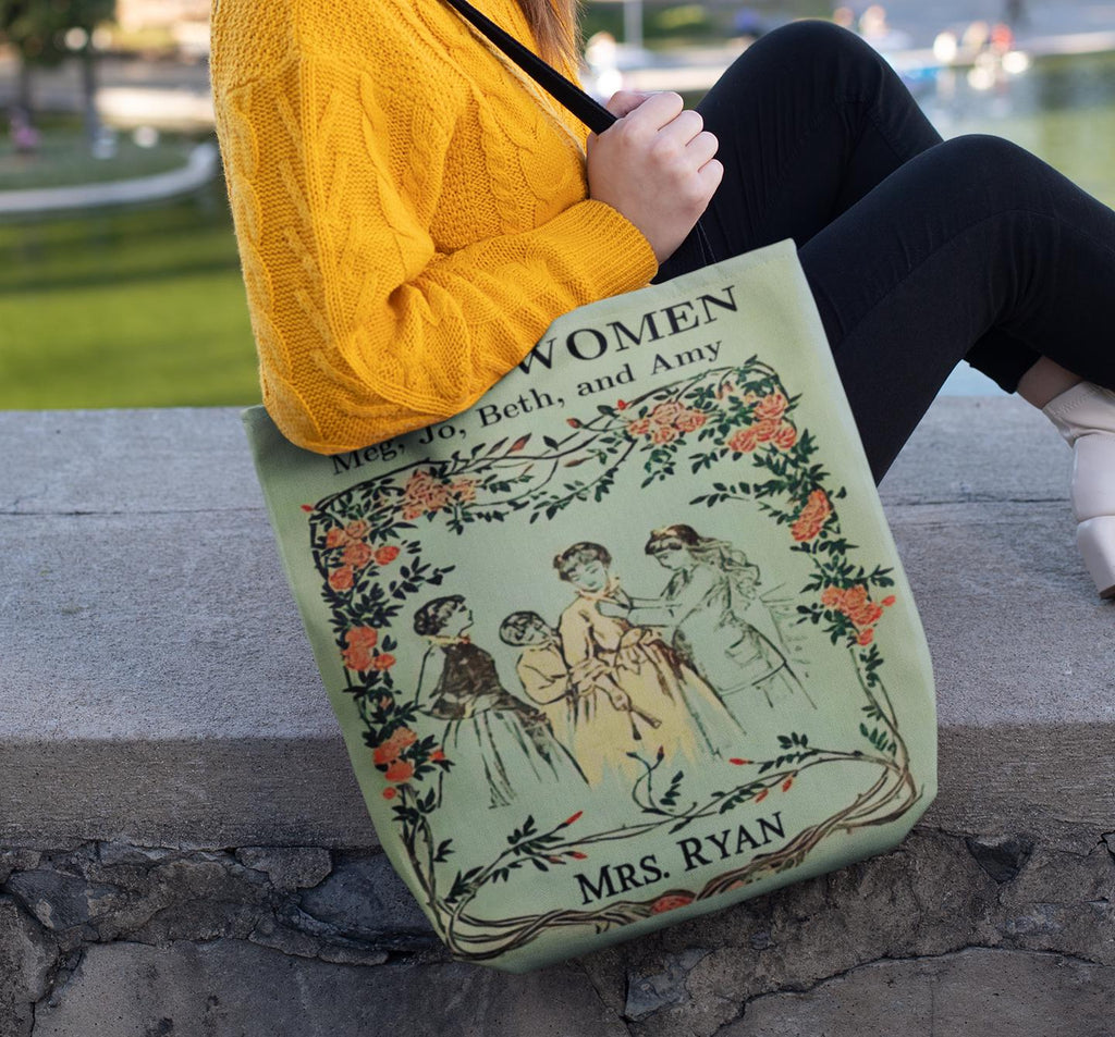 Personalized Little Women Tote Bag Vintage Book Cover, Louisa May Alcott Gift for Teacher, March Sisters Literary Merch Gift English Major
