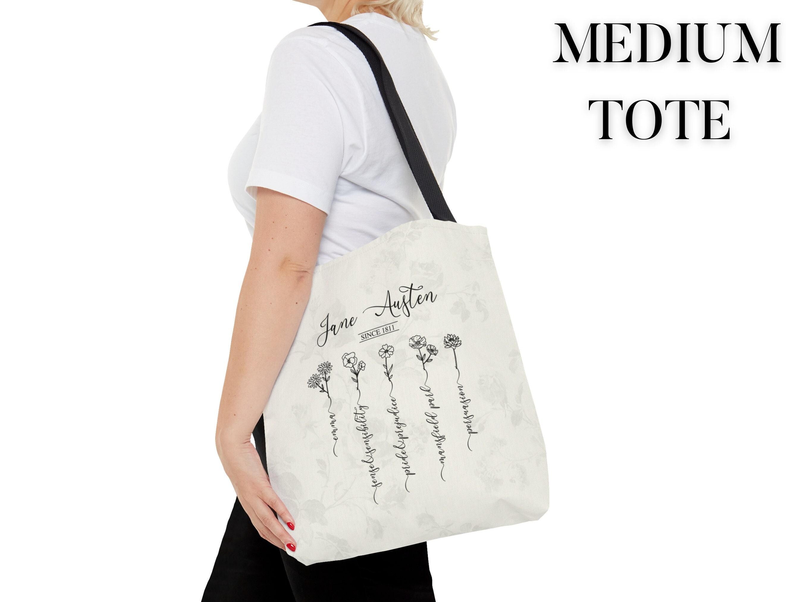 Jane Austen Pride and Prejudice Book Tote Bag, Jane Austen Wildflowers Book Merch, Book Worm Gift, Emma, Cottagecore Bag, Mr Darcy, Bookish