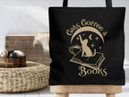 Cats Coffee Books Tote Bag With Magical Moon, Cat Tote Bag, Book Lover Tote, Market Bag, Dark Academia Bag, Tote Bag for Teacher, Book Merch