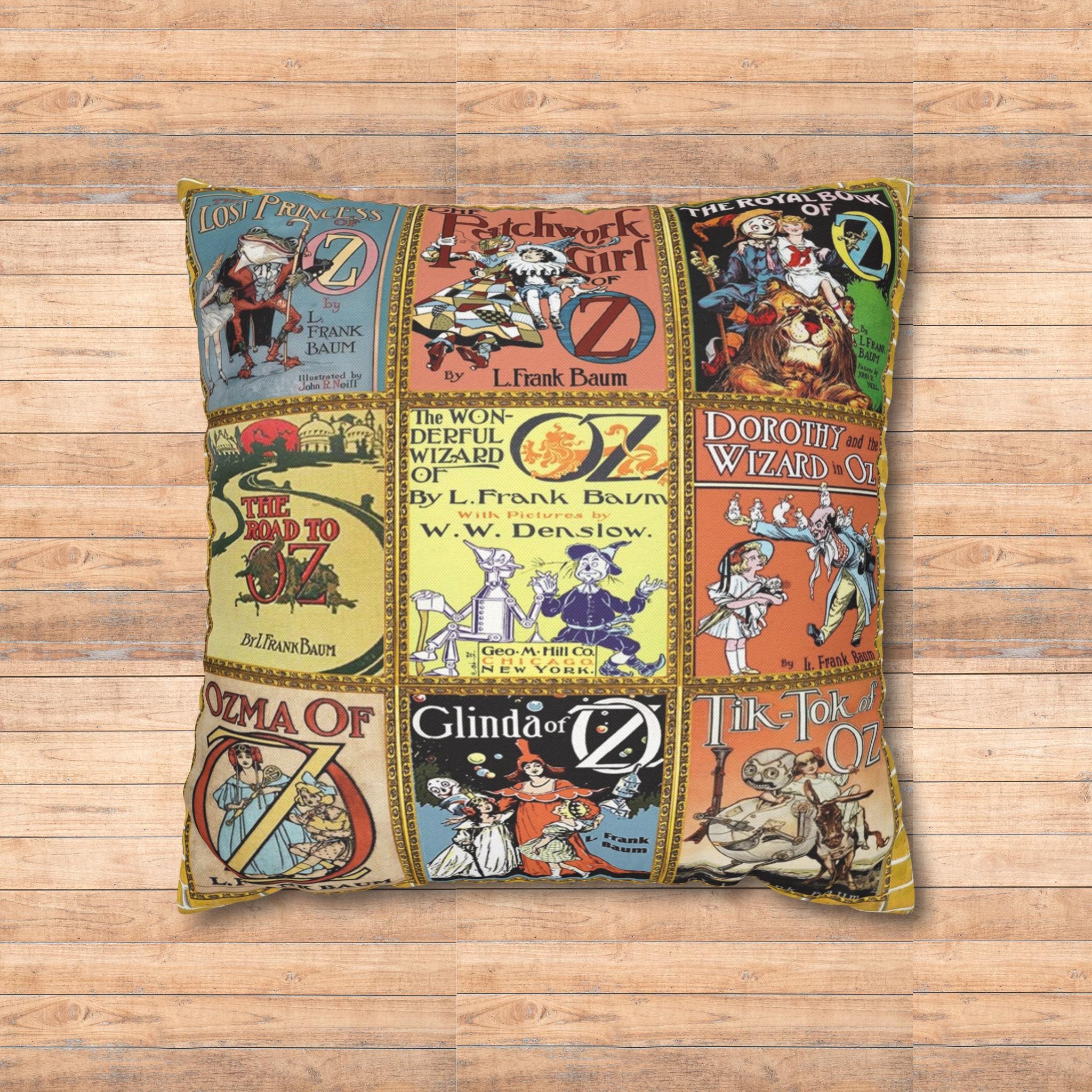 Wonderful Wizard of Oz Classic Book Covers Faux Suede Pillowcase Gift Featuring Glinda Emerald City Dorothy Scarecrow Tinman, Oz Movie Gift
