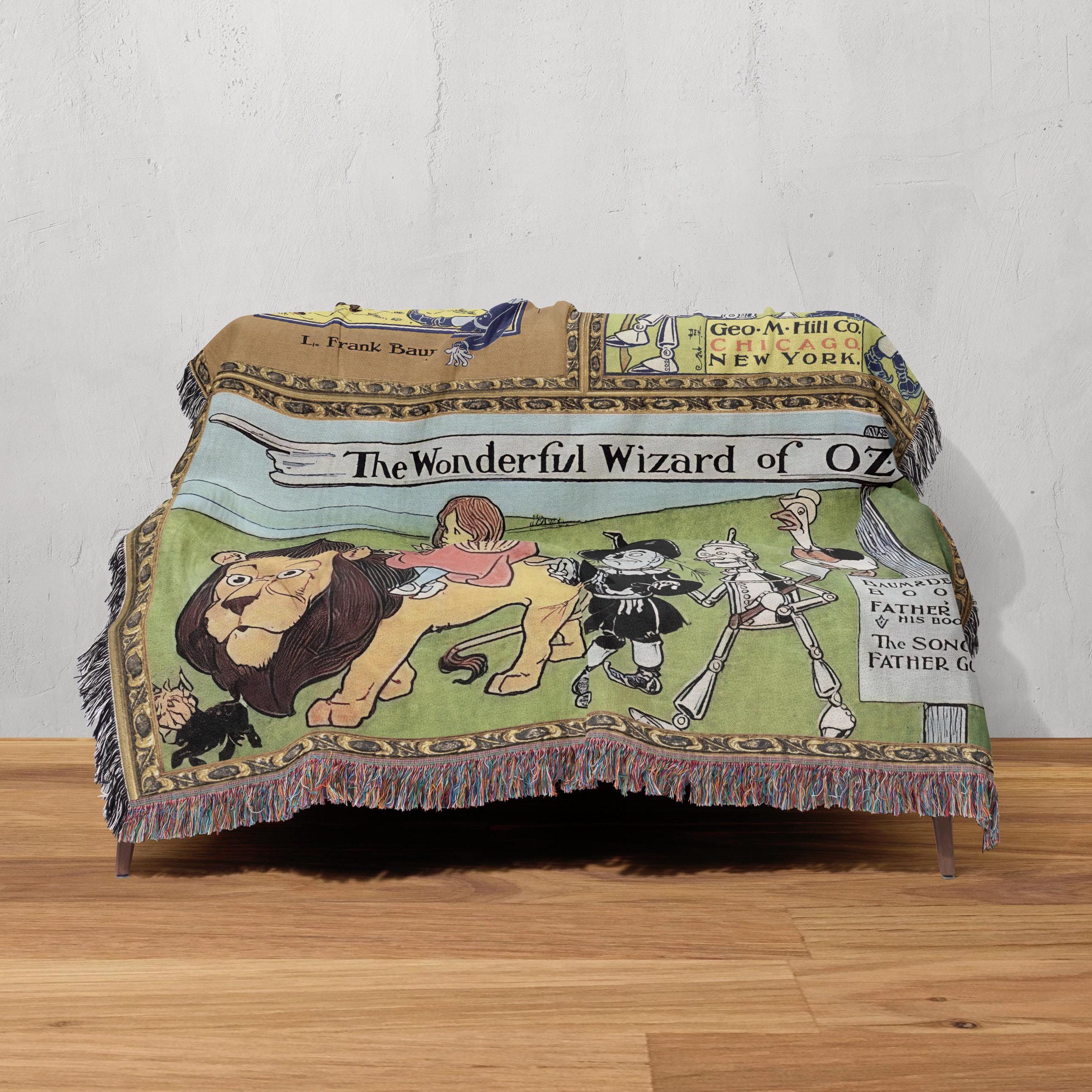 Wonderful Wizard of Oz Vintage Book Covers Woven Blanket Gift, Classic Wizard of Oz Tapestry, Retro Oz Movie Fans Blanket Present