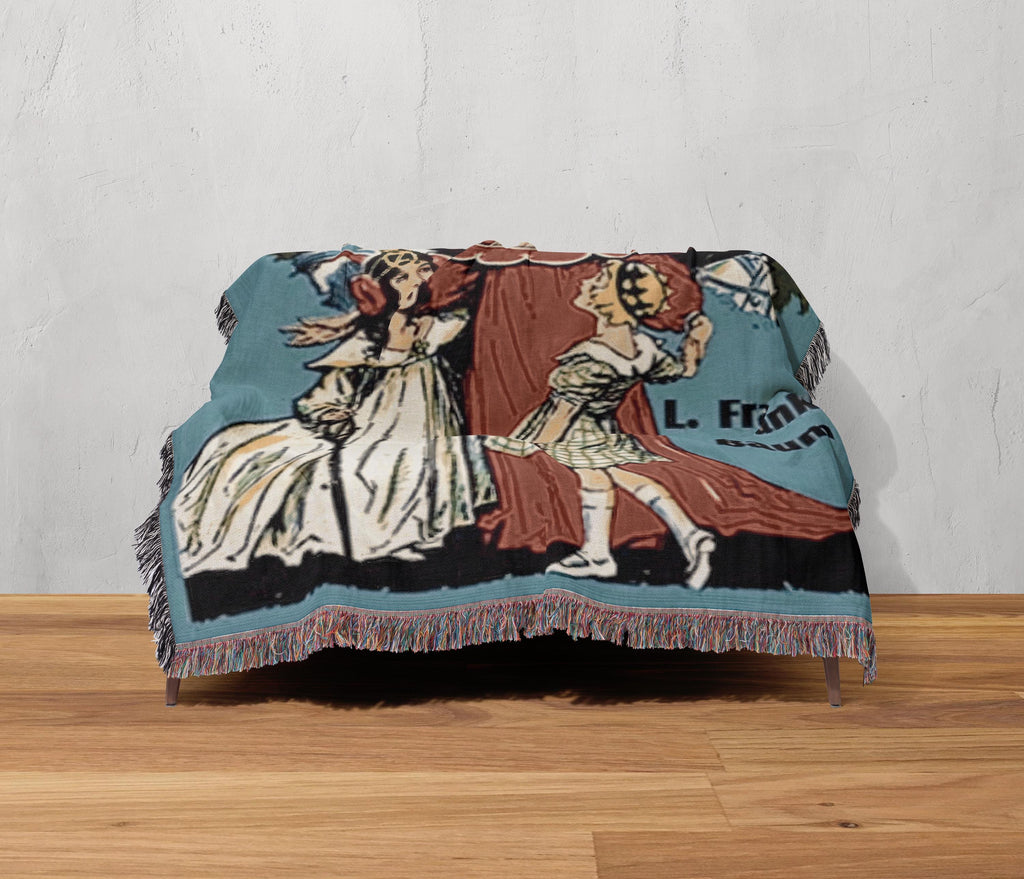 Wonderful Wizard of Oz Vintage Book Cover Woven Blanket, Classic Wizard of Oz Tapestry With Glinda Good Witch, Retro Oz Movie Fans Blanket