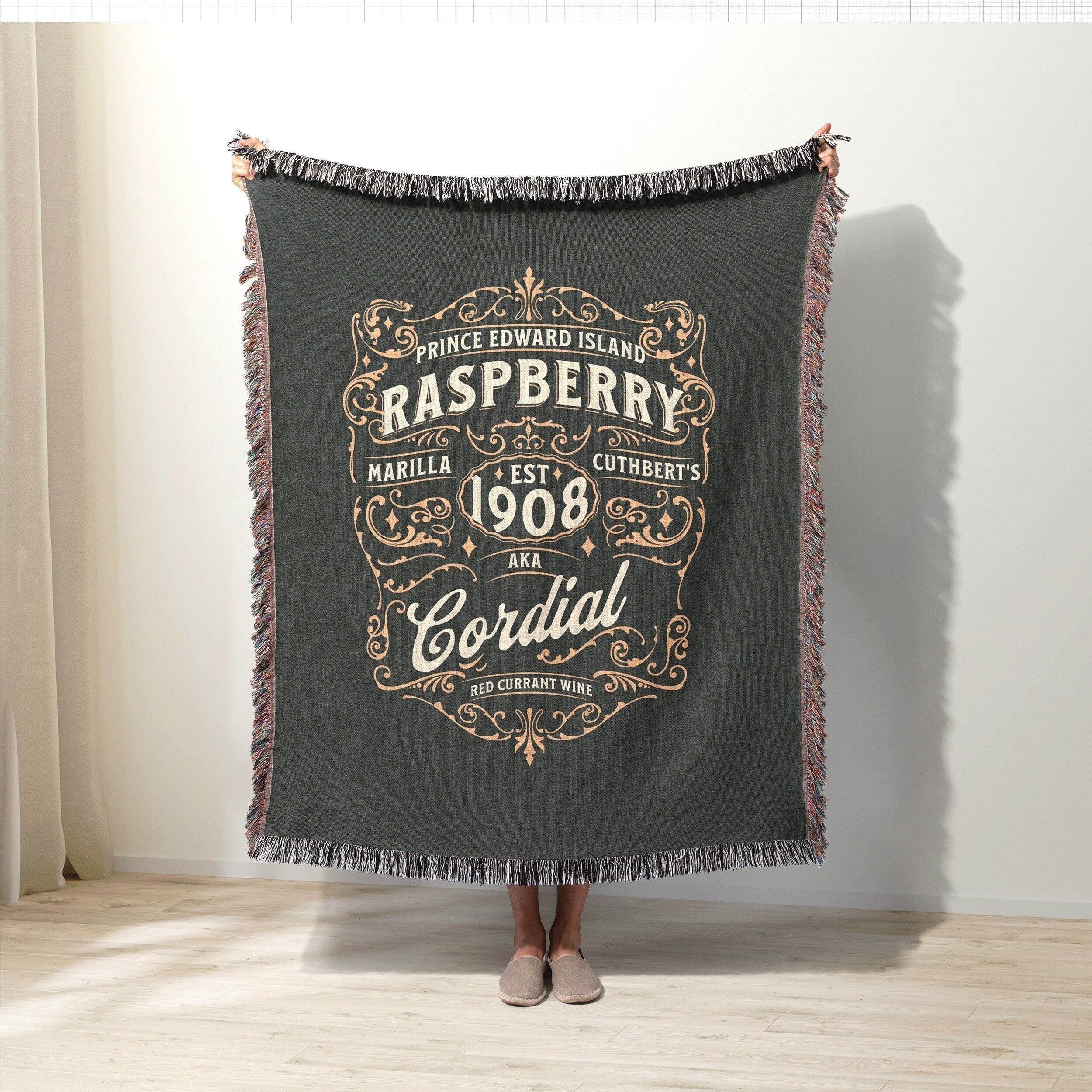Anne of Green Gables Woven Throw Blanket, L.M. Montgomery Book Lover Reading Blanket, Raspberry Cordial Kindred Spirits Best Friend Gift