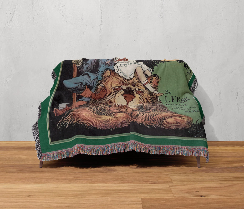 Wonderful Wizard of Oz Book Cover Woven Blanket L. Frank Baum, Royal Book of Oz Tapestry Dorothy Scarecrow Lion, Retro Oz Movie Fan Gift