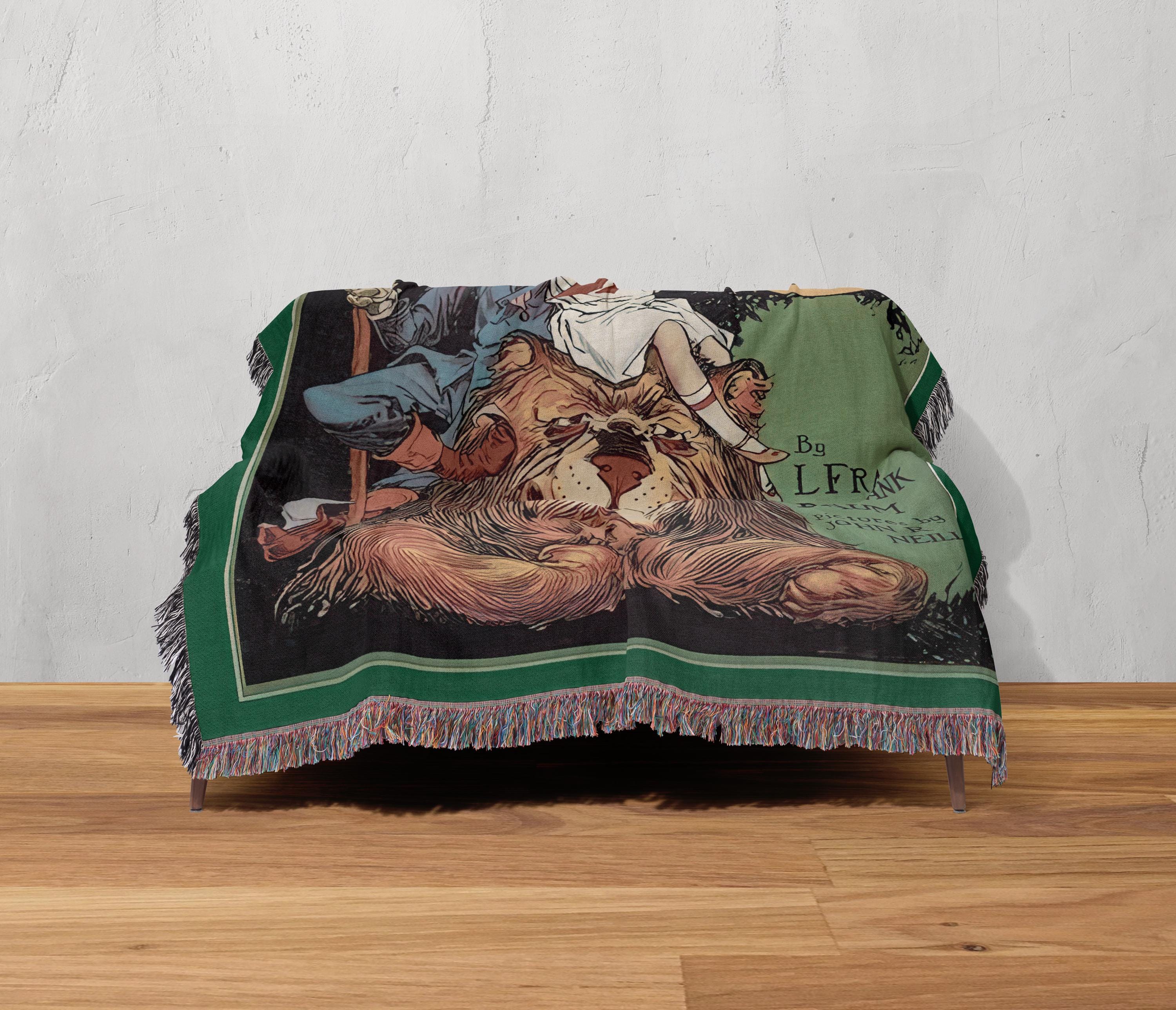 Wonderful Wizard of Oz Book Cover Woven Blanket L. Frank Baum, Royal Book of Oz Tapestry Dorothy Scarecrow Lion, Retro Oz Movie Fan Gift