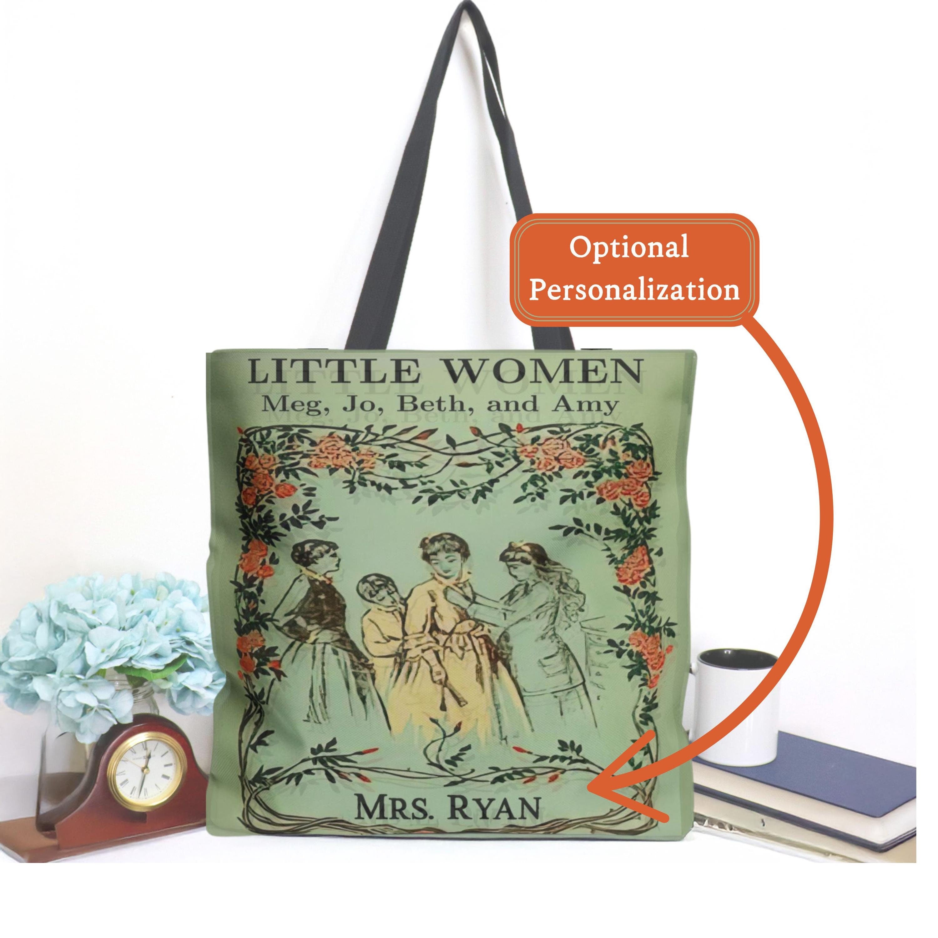 Personalized Little Women Tote Bag Vintage Book Cover, Louisa May Alcott Gift for Teacher, March Sisters Literary Merch Gift English Major