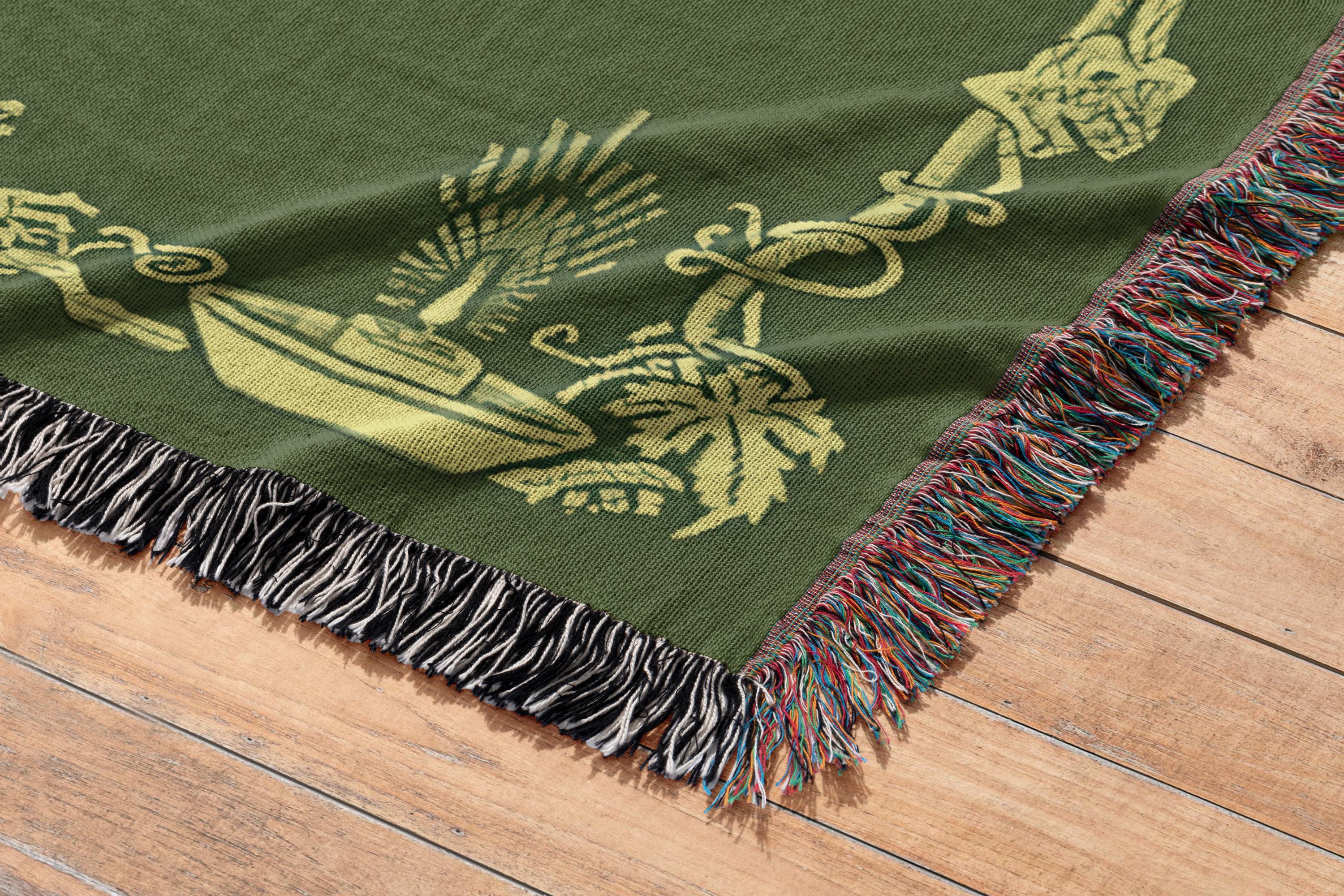 Classic Peter Pan Book Cover Woven Blanket, Vintage Green Peter Pan Throw for Nursery, Peter and Wendy Wall Decor Tapestry