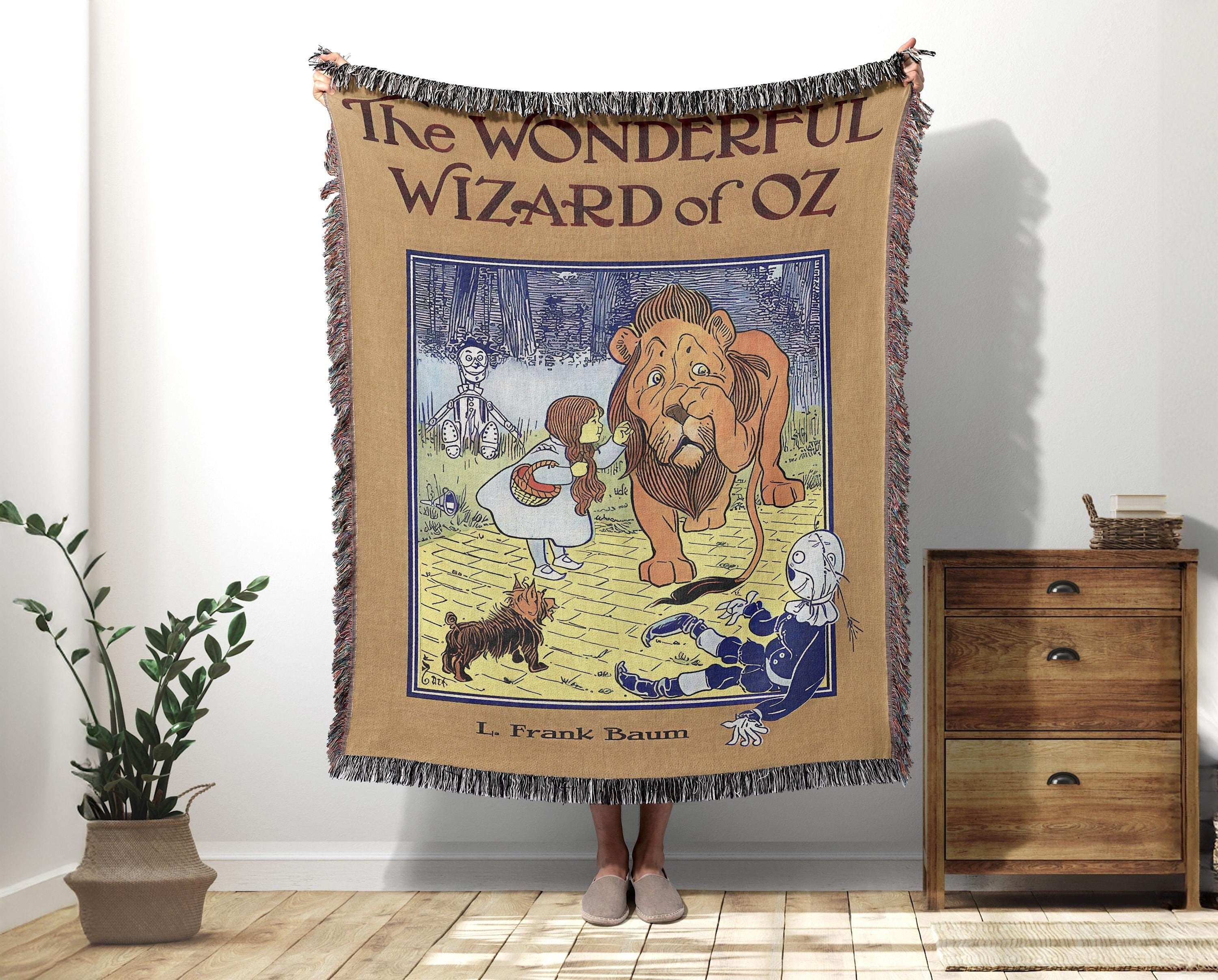 Wonderful Wizard of Oz Vintage Book Cover Woven Blanket Gift, Classic Wizard of Oz Tapestry, Retro Oz Movie Fans Blanket Present
