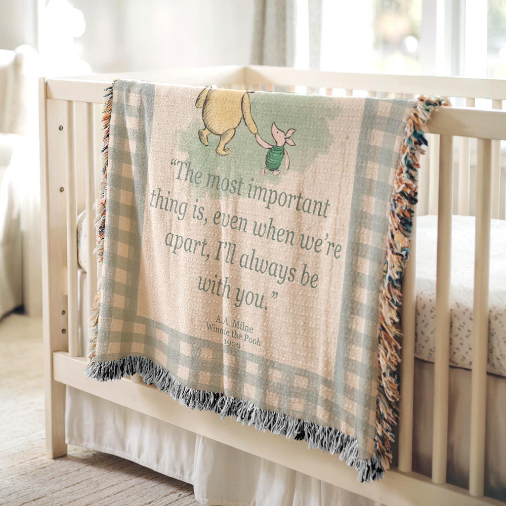 Classic Winnie the Pooh Woven Blanket, Vintage Pooh Bear Nursery Blanket, Literary Quote Throw Blanket by A.A. Milne, Cozy Bookish Gift