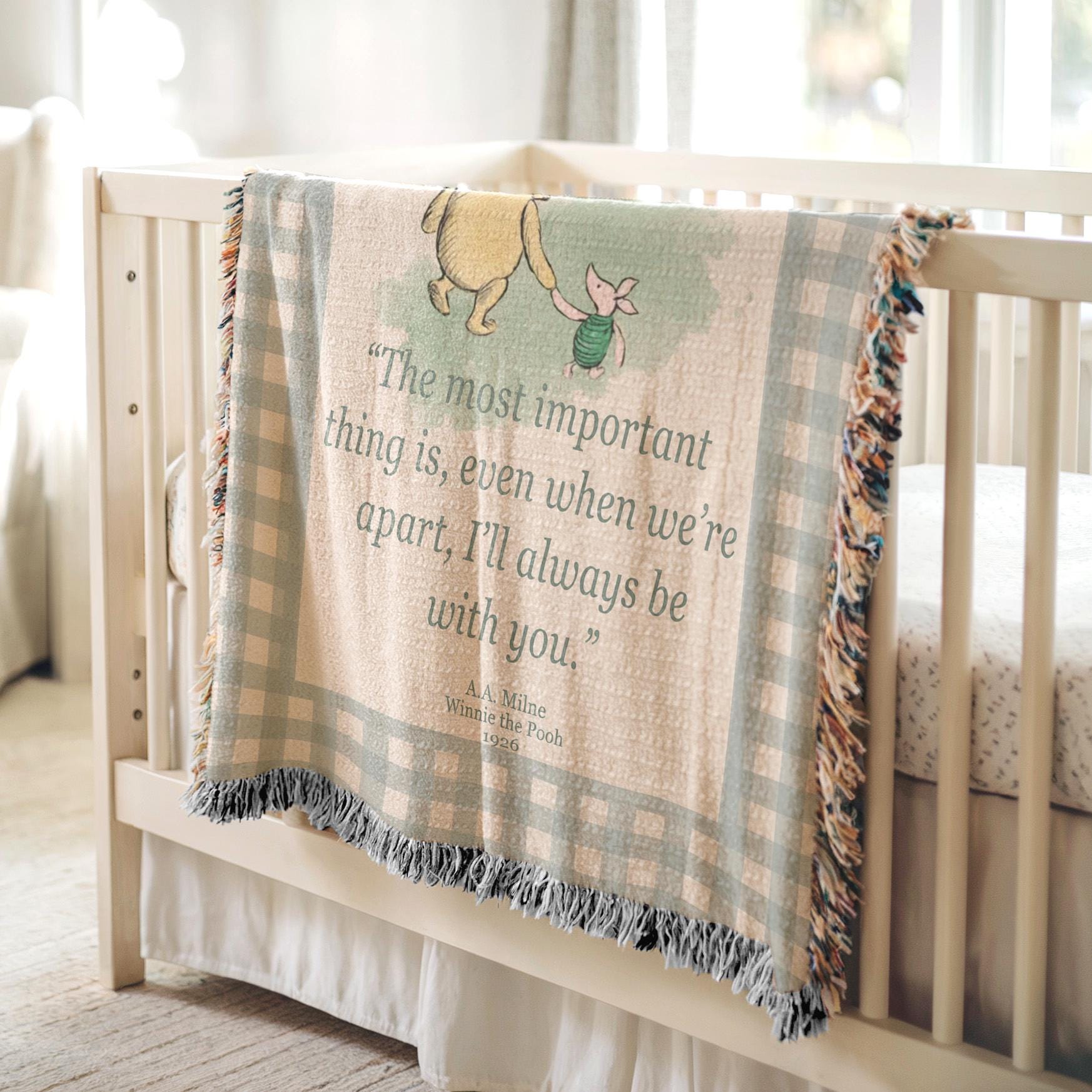 Classic Winnie the Pooh Woven Blanket, Vintage Pooh Bear Nursery Blanket, Literary Quote Throw Blanket by A.A. Milne, Cozy Bookish Gift