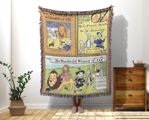 Wonderful Wizard of Oz Vintage Book Covers Woven Blanket Gift, Classic Wizard of Oz Tapestry, Retro Oz Movie Fans Blanket Present