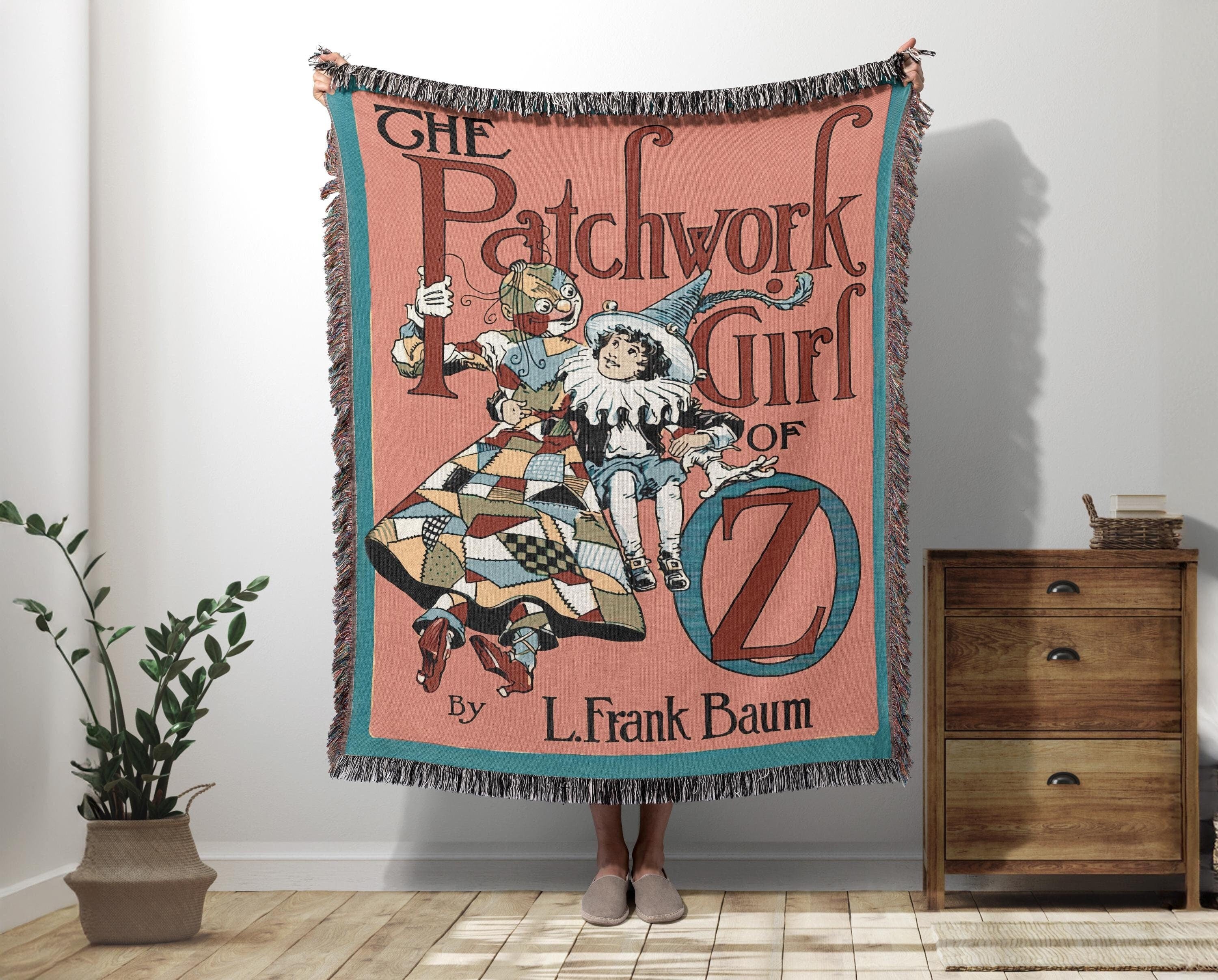 Wonderful Wizard of Oz Patchwork Girl Book Cover Woven Blanket, Classic Wizard of Oz Tapestry, Retro Oz Movie Fans Throw Blanket Gift