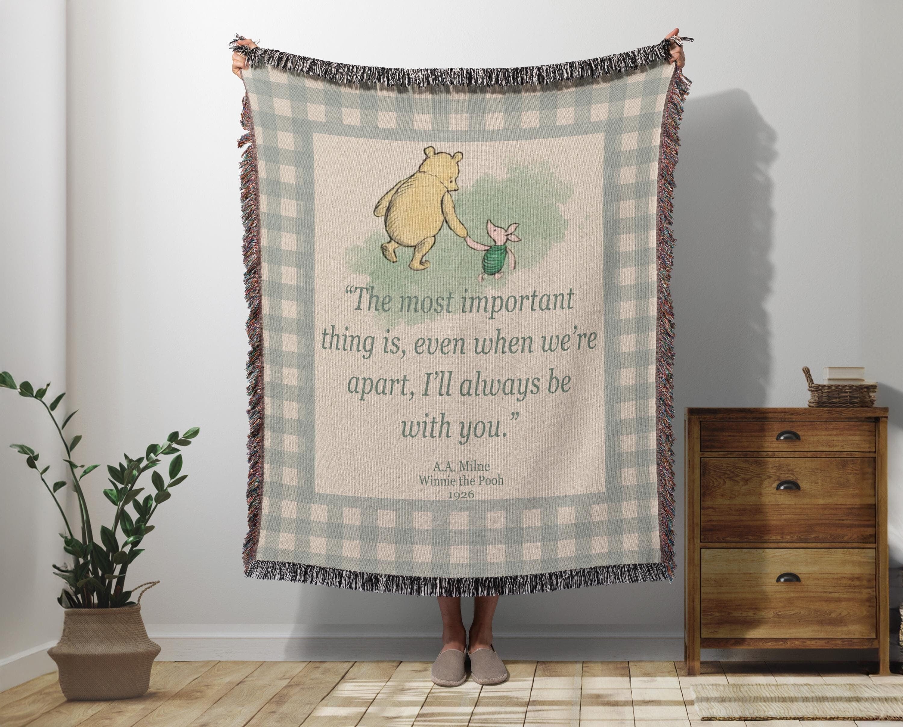 Classic Winnie the Pooh Woven Blanket, Vintage Pooh Bear Nursery Blanket, Literary Quote Throw Blanket by A.A. Milne, Cozy Bookish Gift