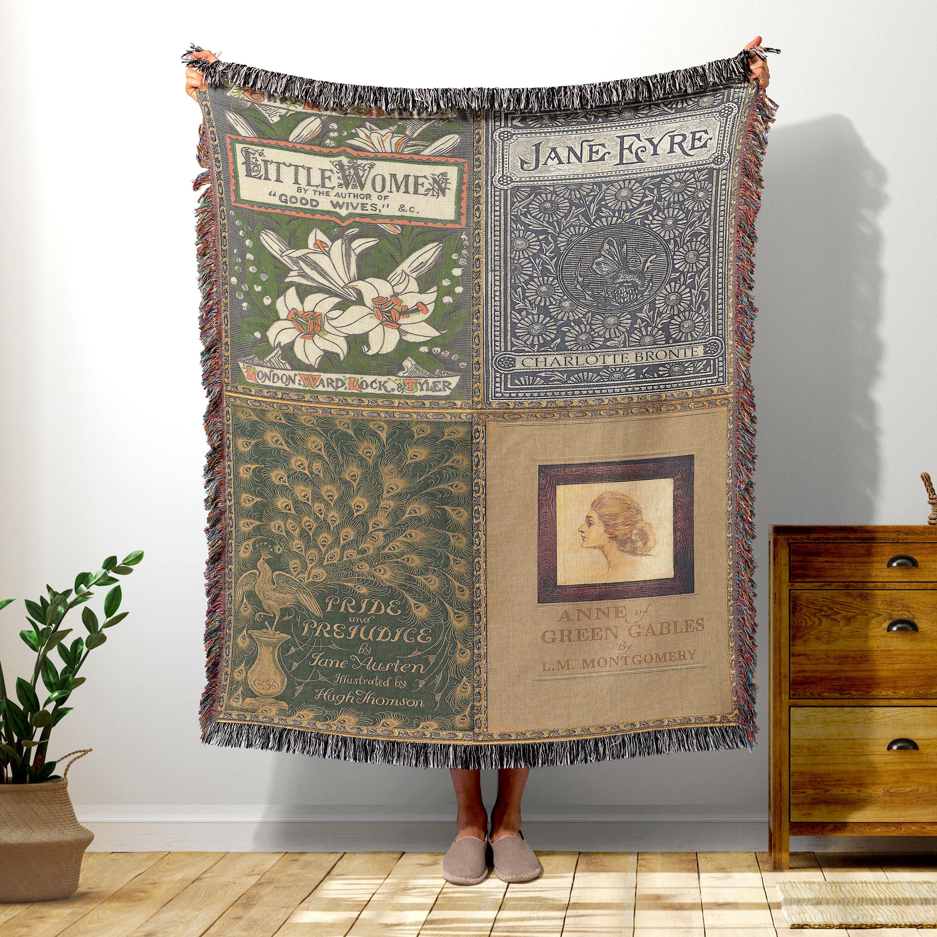 Vintage Book Covers Blanket, Woven Jane Austen Book Throw Blanket, Anne of Green Gables Vintage Book Blanket, Reading Blanket,