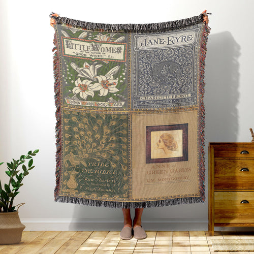 Vintage Book Covers Blanket, Woven Jane Austen Book Throw Blanket, Anne of Green Gables Vintage Book Blanket, Reading Blanket,