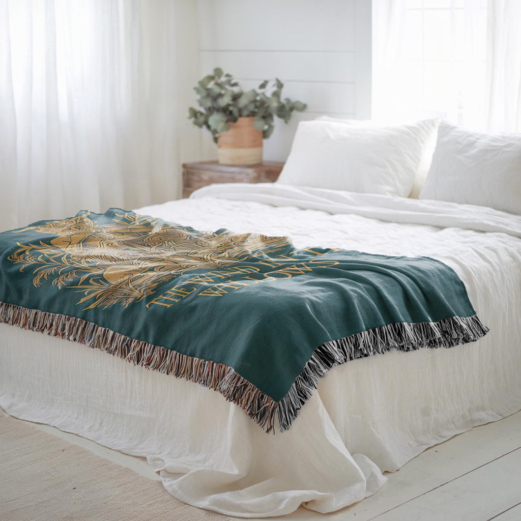 Wind in the Willows Woven Blanket, Fantasy Literary Girl Tapestry, Grahame Book Cover Art, Animal Friends Nursery, Cozy Reader Gift