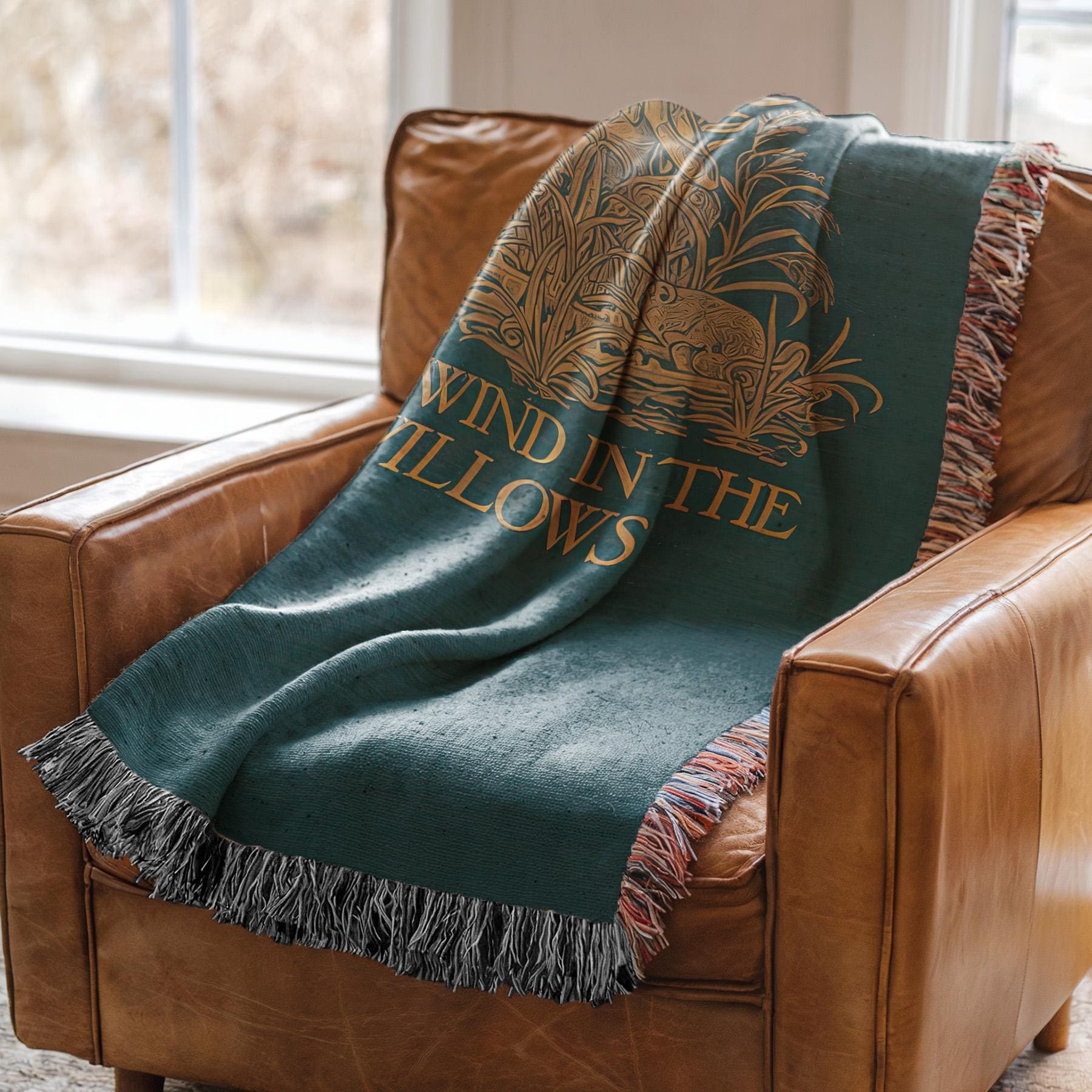 Wind in the Willows Woven Blanket, Fantasy Literary Girl Tapestry, Grahame Book Cover Art, Animal Friends Nursery, Cozy Reader Gift