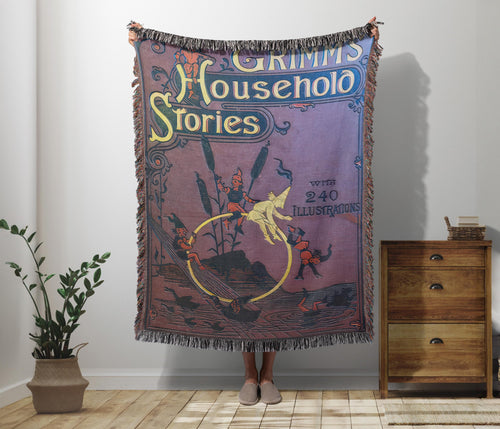 Grimms Fairy Tales Woven Blanket, Literary Girl Tapestry, Cottagecore Book Cover Decor, Brothers Grimm Fantasy Gift, Bookish Wall Hanging
