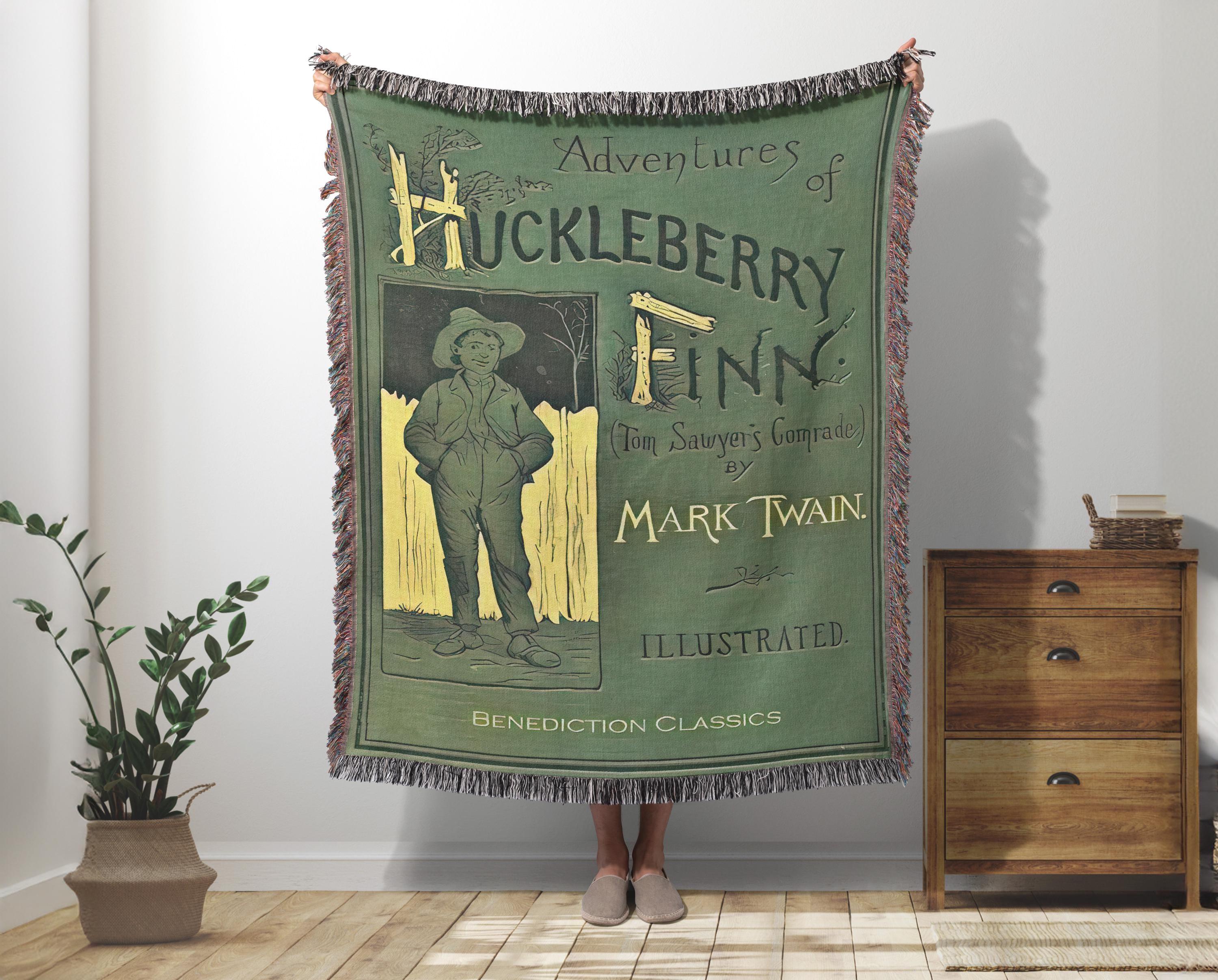 Huckleberry Finn Woven Blanket, Mark Twain Literary Girl Tapestry, Classic Americana Decor, Lit Book Cover Art, Cozy Reading Book Lover Gift
