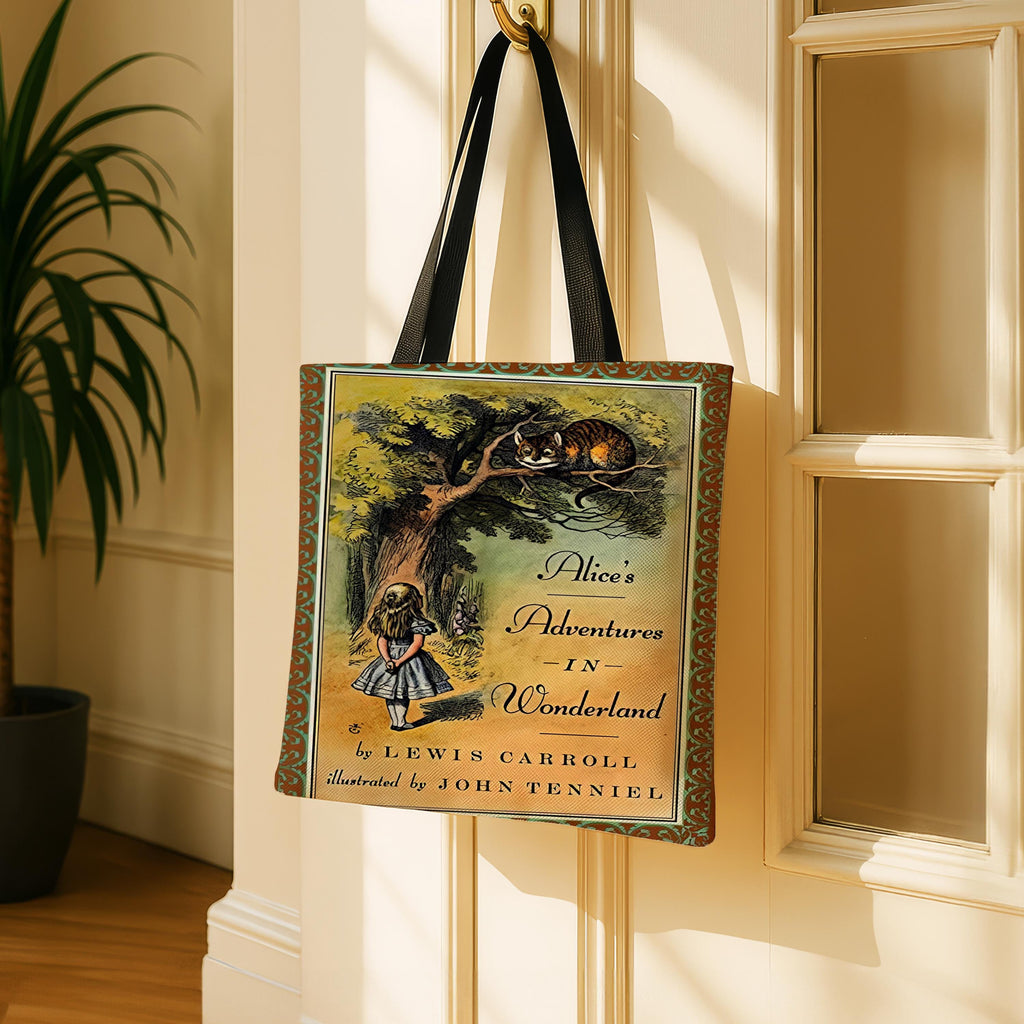 Alice in Wonderland Tote Bag, Lewis Carroll Reading Tote Bag, Cheshire Cat Bag for Literary Girl, Bookish Tote Gift for English Teacher