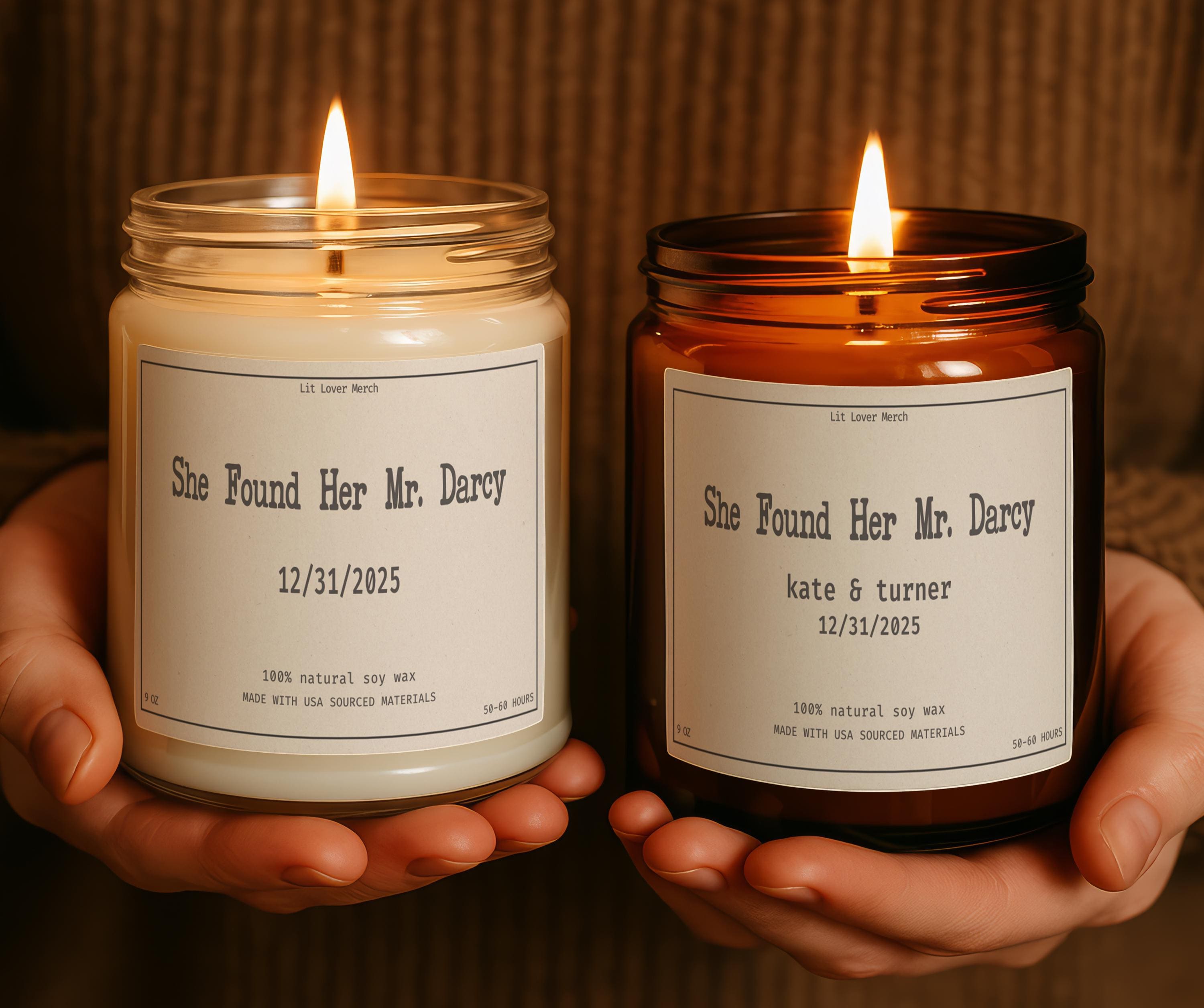 Personalized Wedding or Engagement Candle, She Found Her Mr Darcy Candle, Custom Jane Austen Bridal Shower Gift, Anniversary Candle
