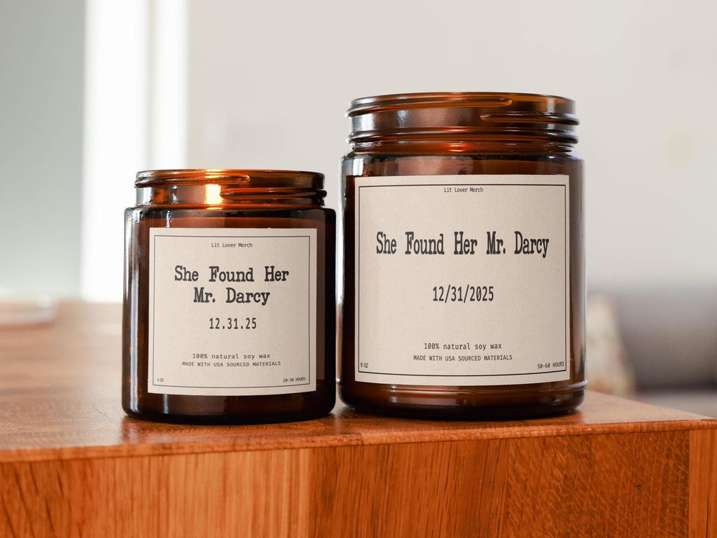 Personalized Wedding or Engagement Candle, She Found Her Mr Darcy Candle, Custom Jane Austen Bridal Shower Gift, Anniversary Candle