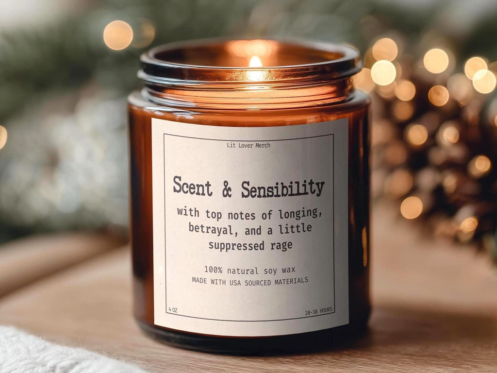 Jane Austen Candle 4 & 9 13oz Size Sense and Sensibility Funny Janeite Jar Candle, Punny Literary Book Lover Gift, Bookish Reader Present