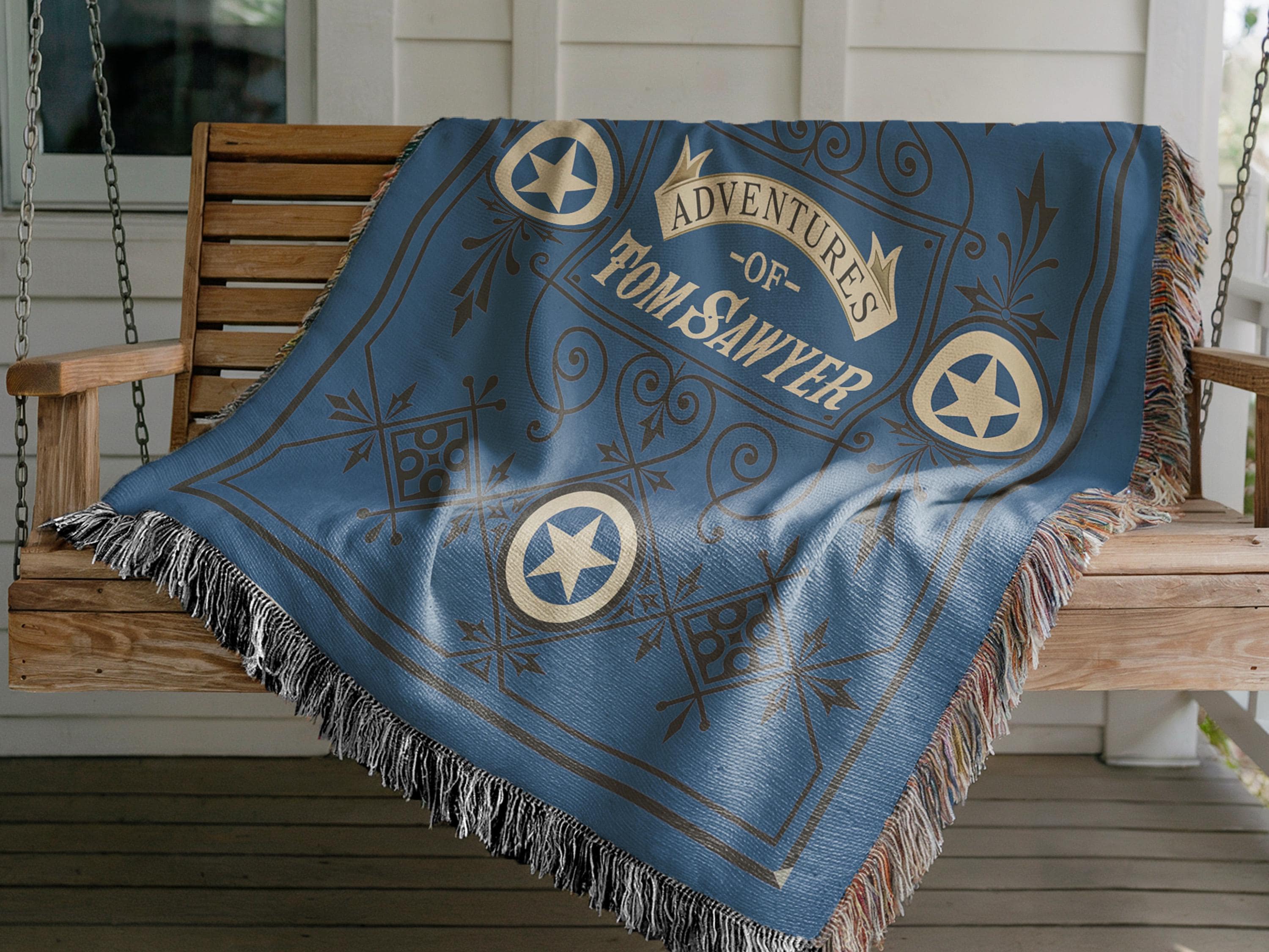 Tom Sawyer Woven Blanket, Mark Twain Literary Girl Tapestry, Classic Americana Decor, Lit Book Cover Art, Cozy Reading Book Lover Gift
