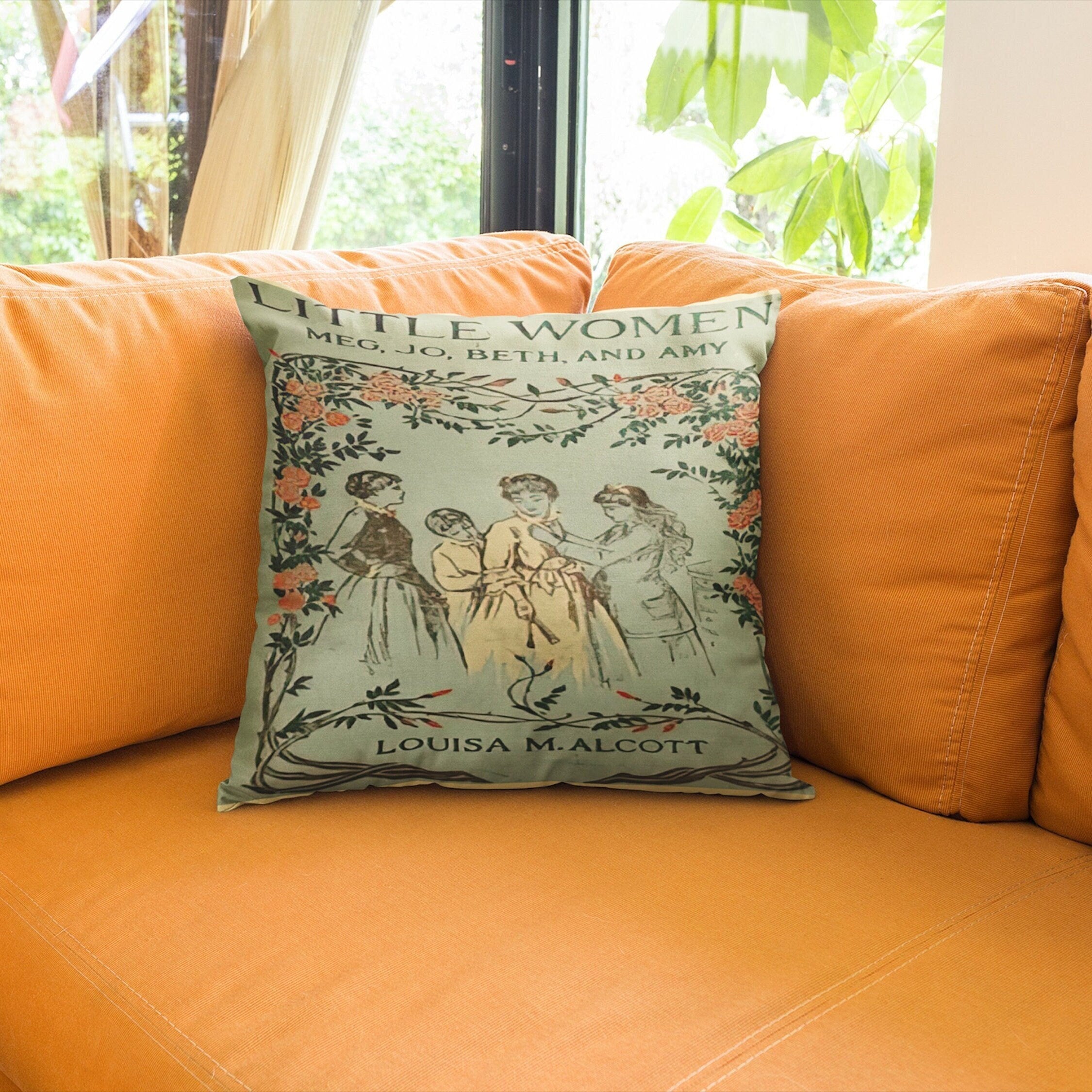 Little Women Decor Pillowcase, Literary Bookworm Reading Gift, Louisa May Alcott Vintage Book Covers Pillow Case,