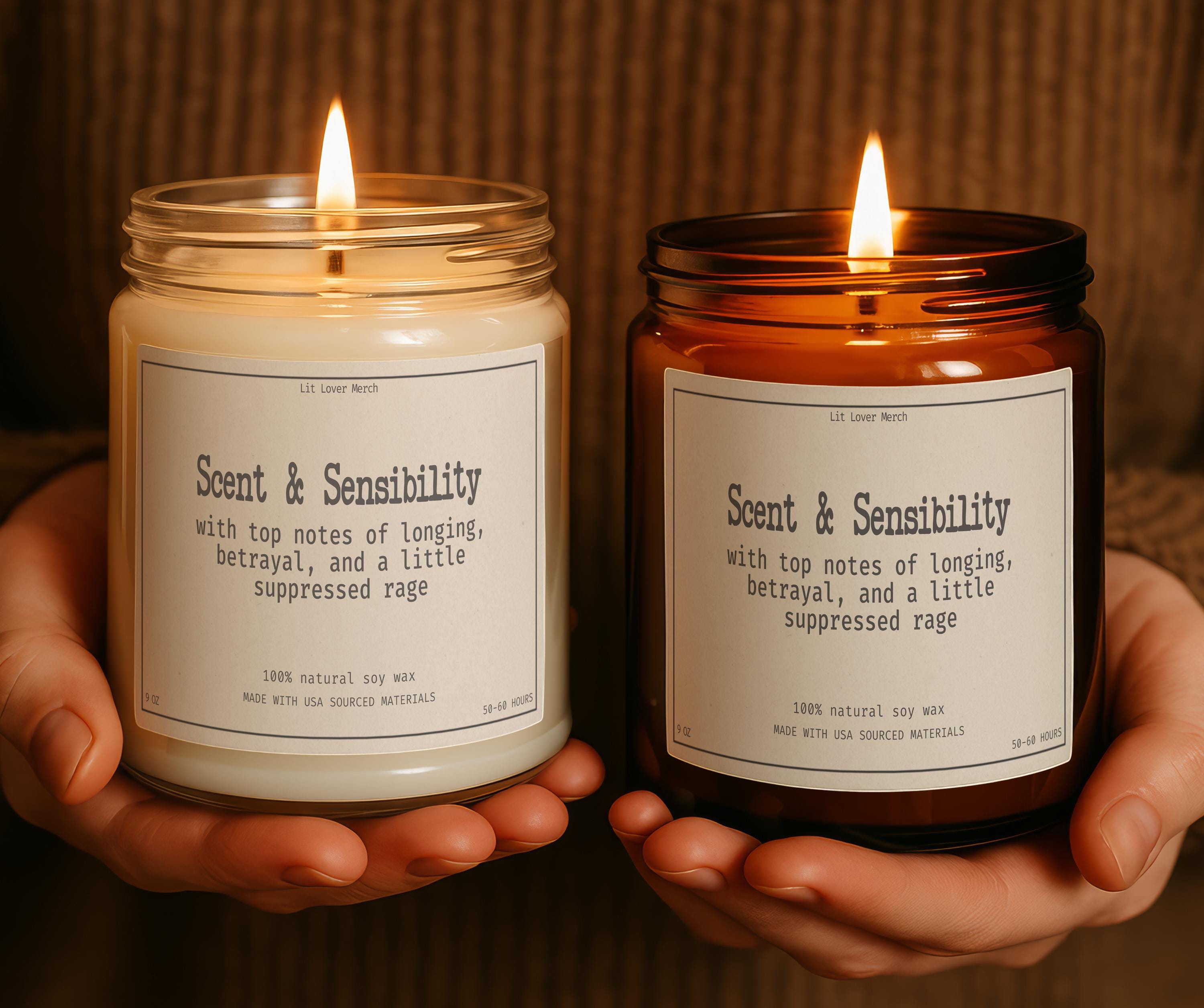 Jane Austen Candle 4 & 9 13oz Size Sense and Sensibility Funny Janeite Jar Candle, Punny Literary Book Lover Gift, Bookish Reader Present