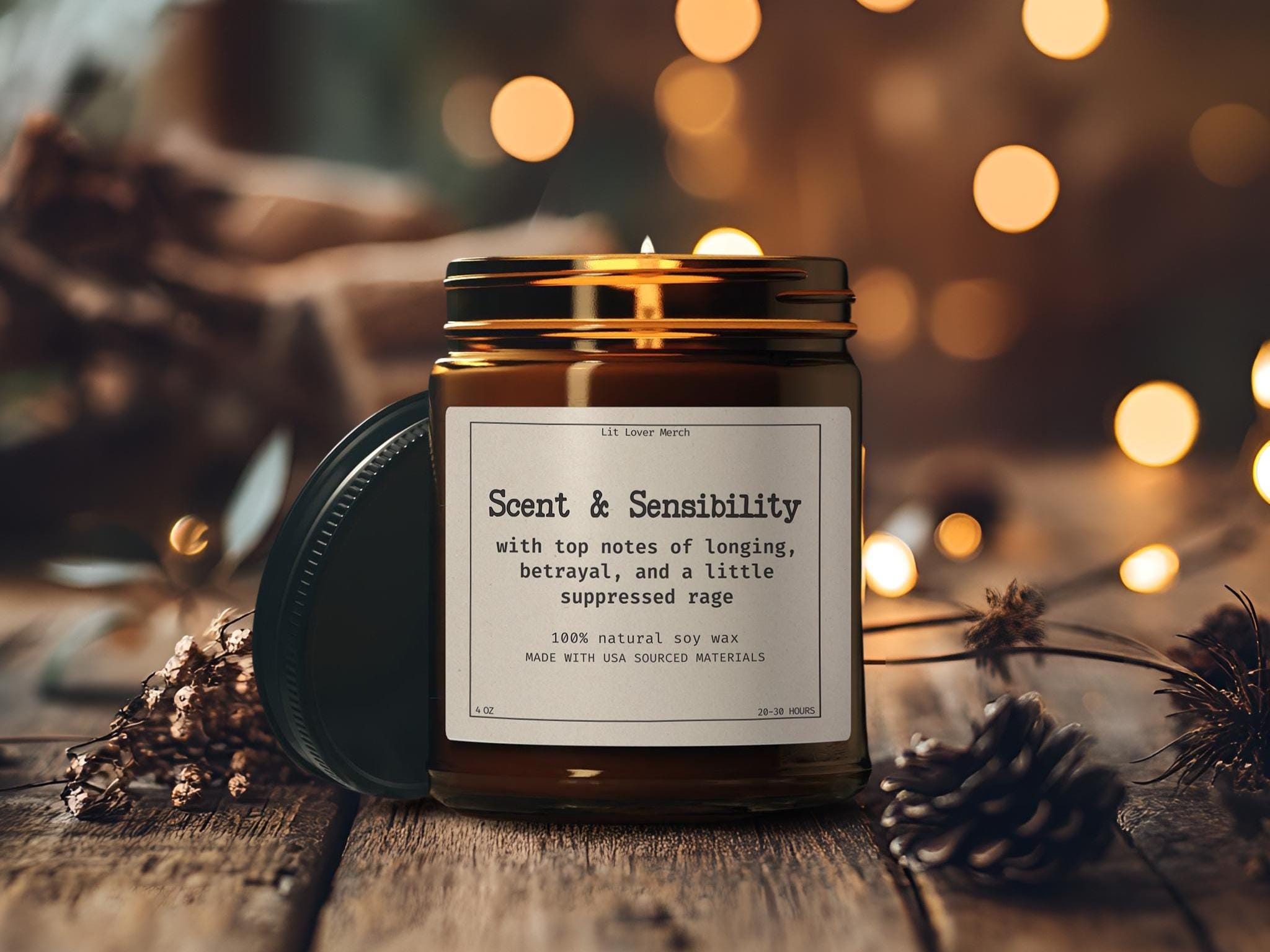 Jane Austen Candle 4 & 9 13oz Size Sense and Sensibility Funny Janeite Jar Candle, Punny Literary Book Lover Gift, Bookish Reader Present