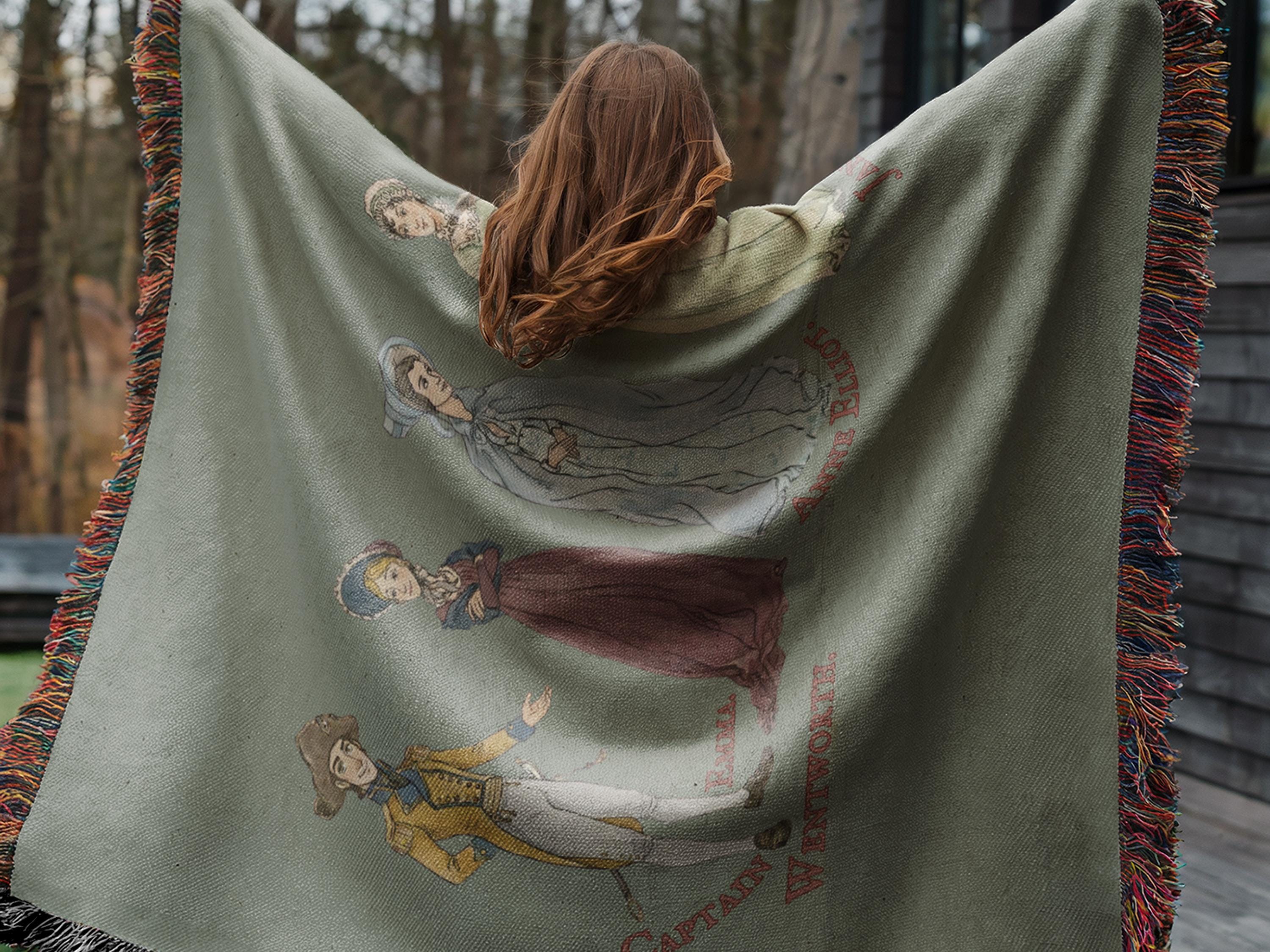 Jane Austen Blanket Featuring Comfort Characters Mr Darcy Elizabeth Bennet Emma & Pride and Prejudice for a Cozy Book Lover Janeite Gift
