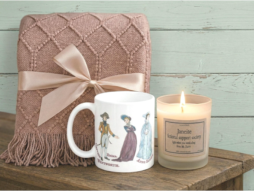 Jane Austen Gift Box, Cozy Blanket Mug and Candle Set