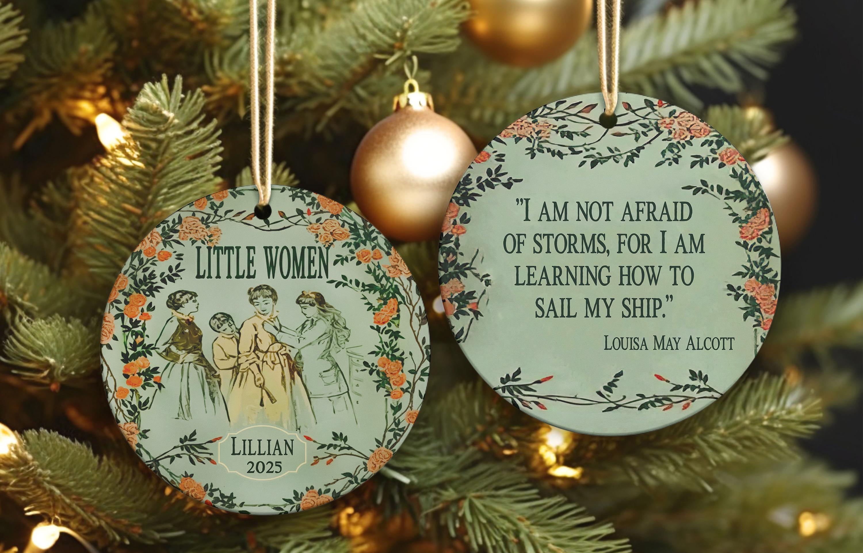 Personalized Little Women Ceramic Ornament Featuring Louisa May Alcott Quote About Courage for Christmas 2025